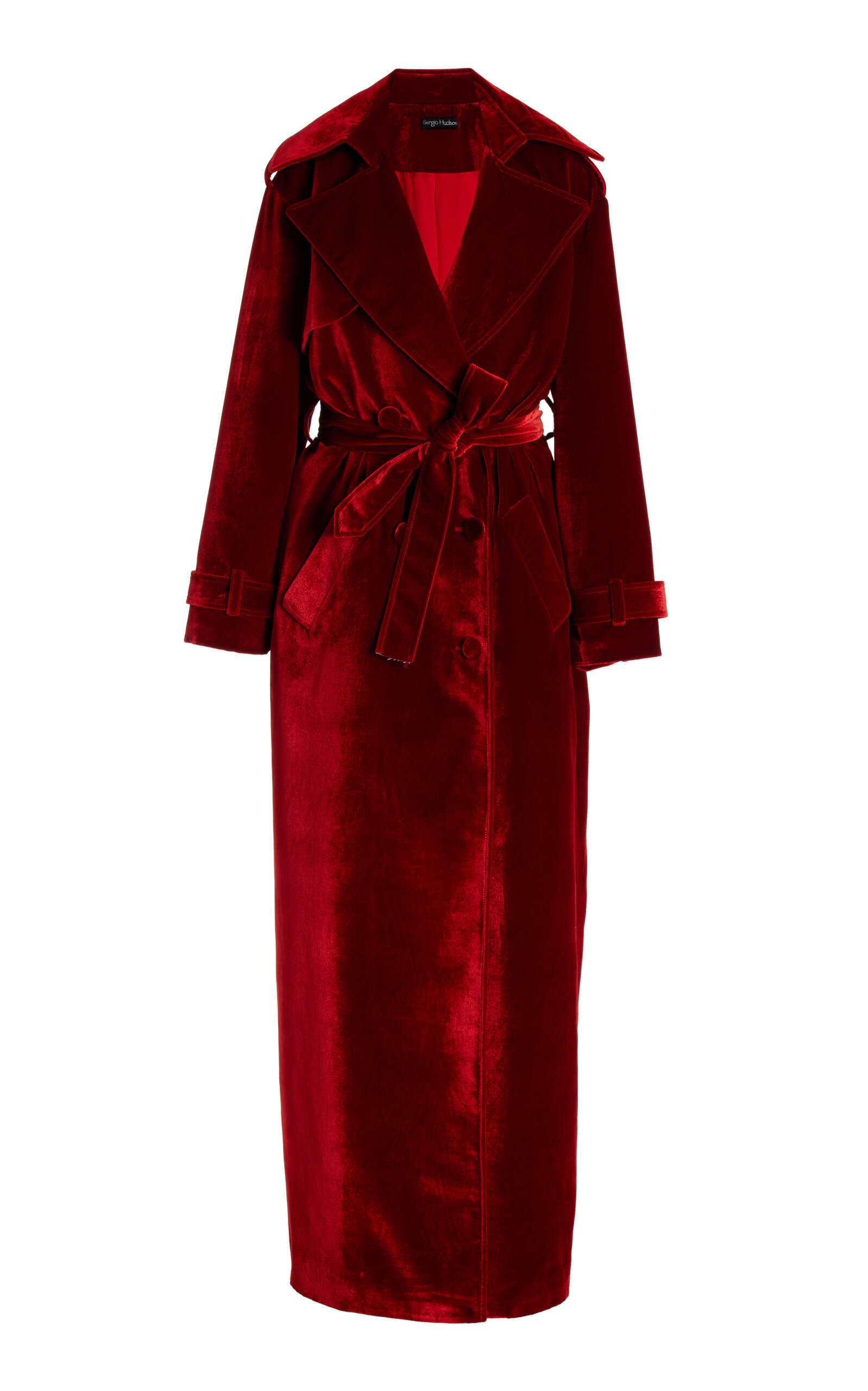 Shop Sergio Hudson Oversized Double-breasted Velvet Trench Coat In Red