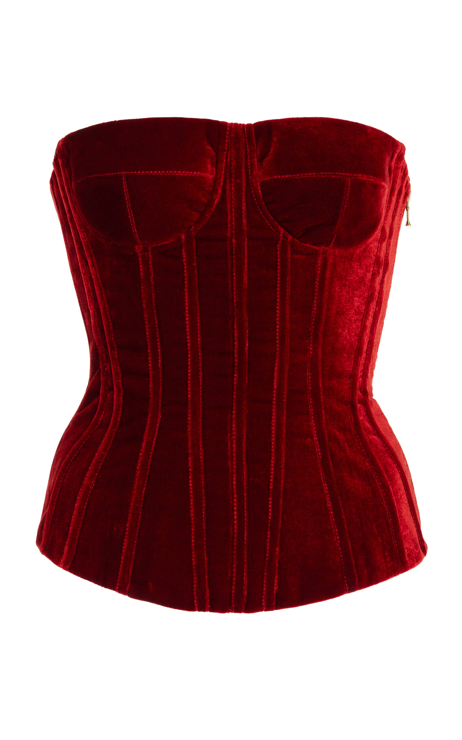 Shop Sergio Hudson Strapless Velvet Corset Top In Red