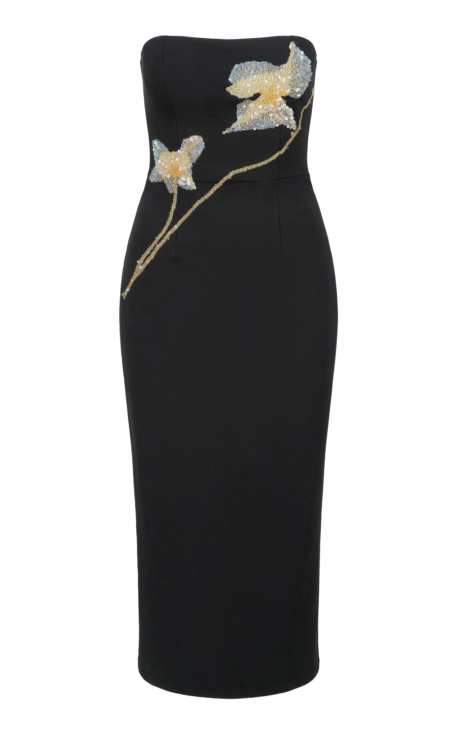 Shop Staud Brooke Beaded Crepe Midi Dress In Black