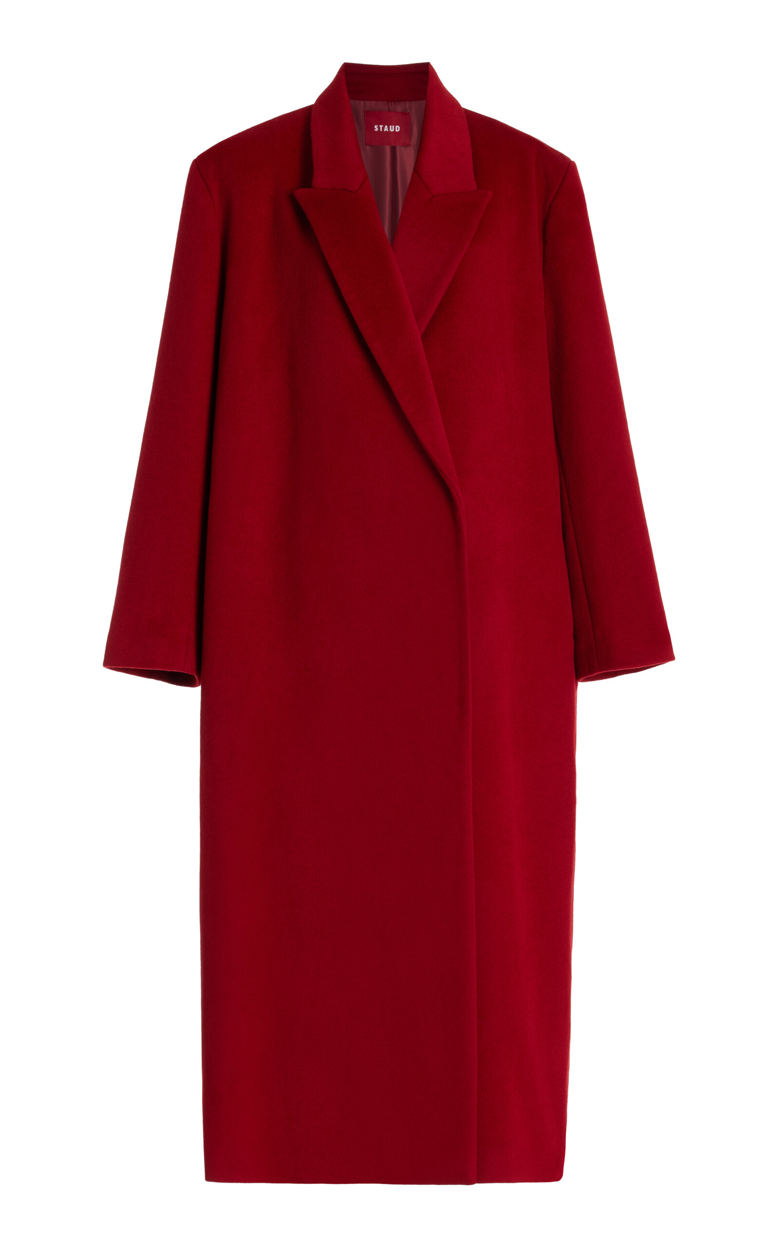 Shop Staud Serge Oversized Wool Crepe Coat In Red