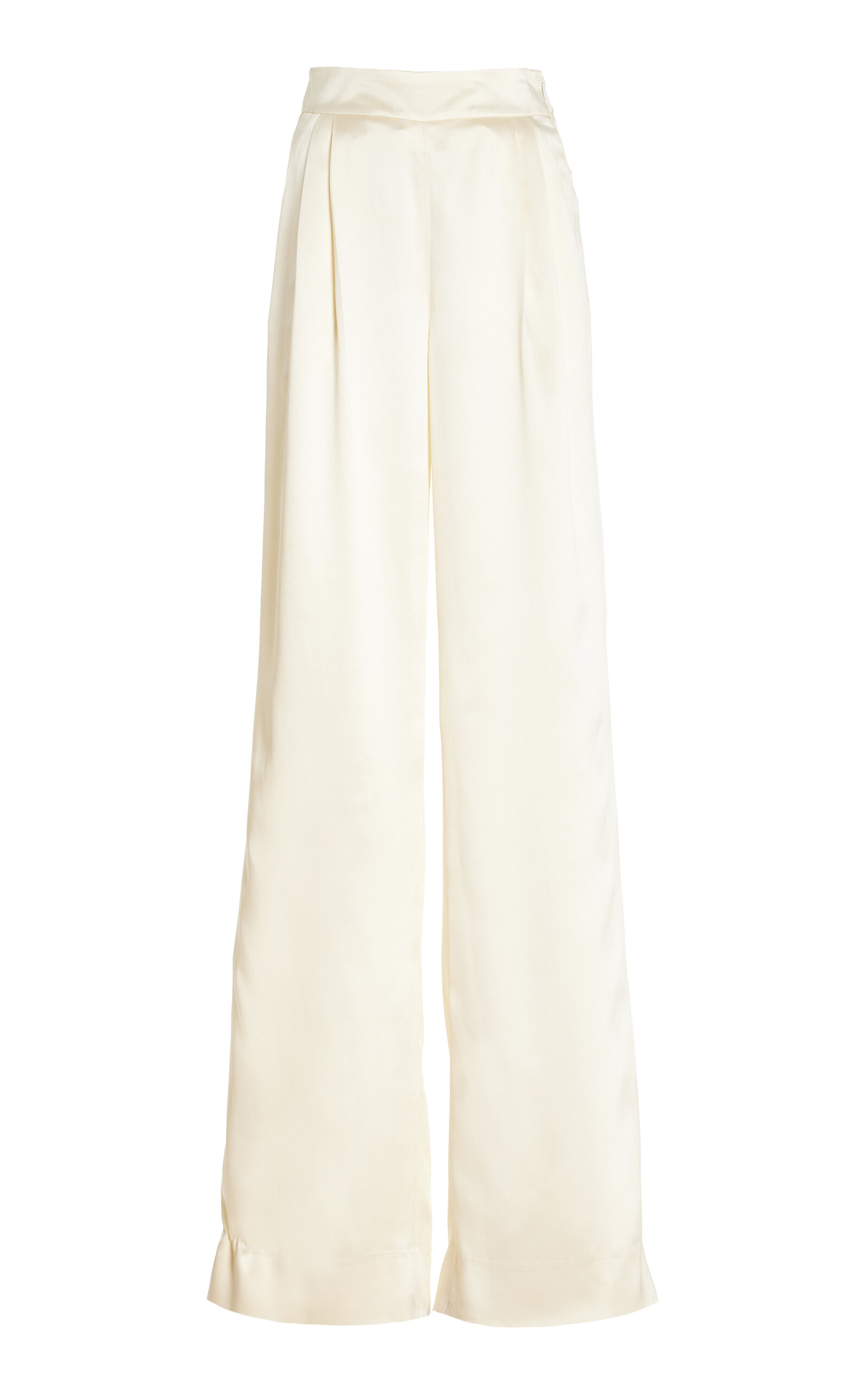 Shop Laquan Smith High-rise Silk Wide-leg Pants In Ivory