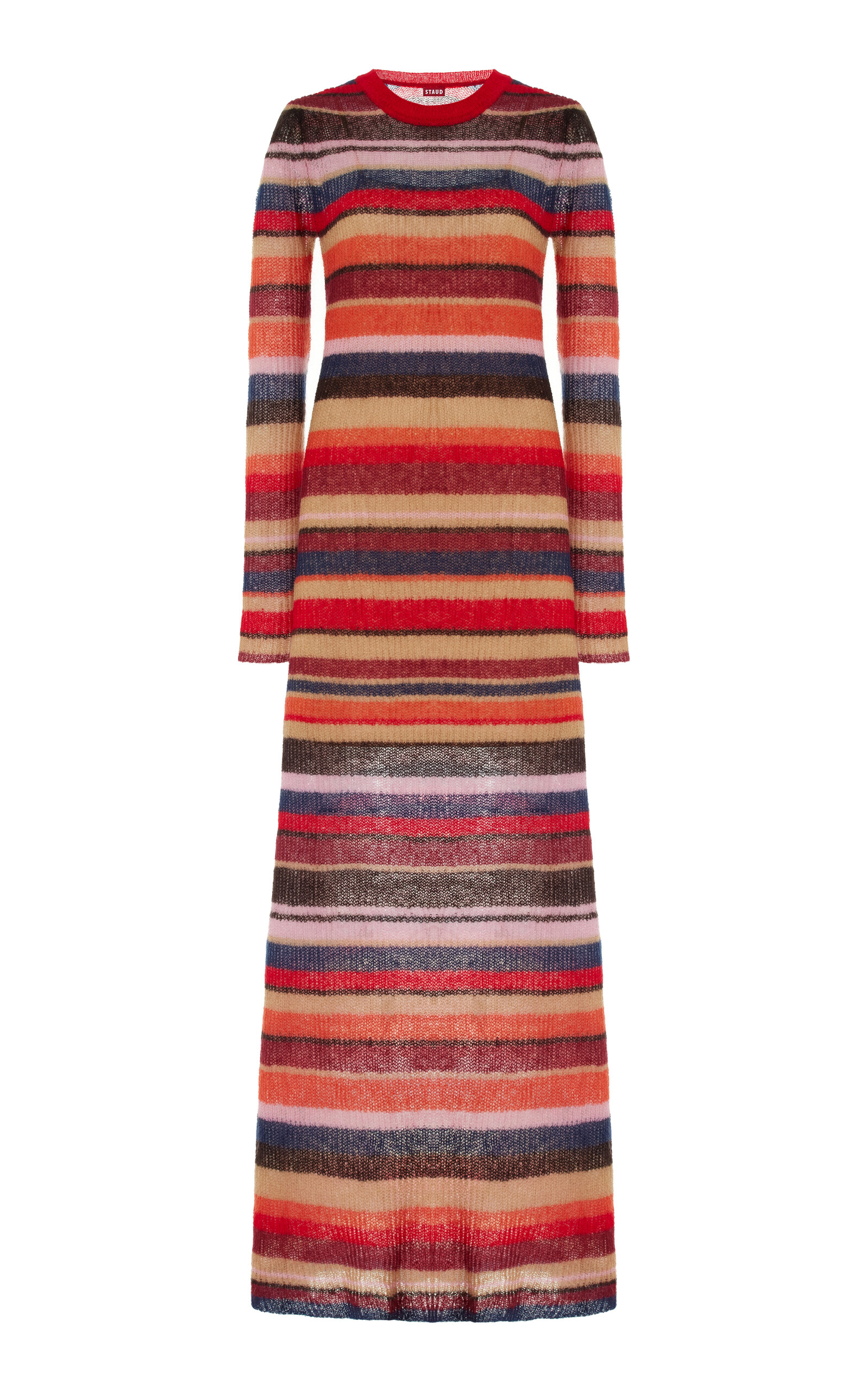 Shop Staud Eiza Striped Knit Maxi Dress