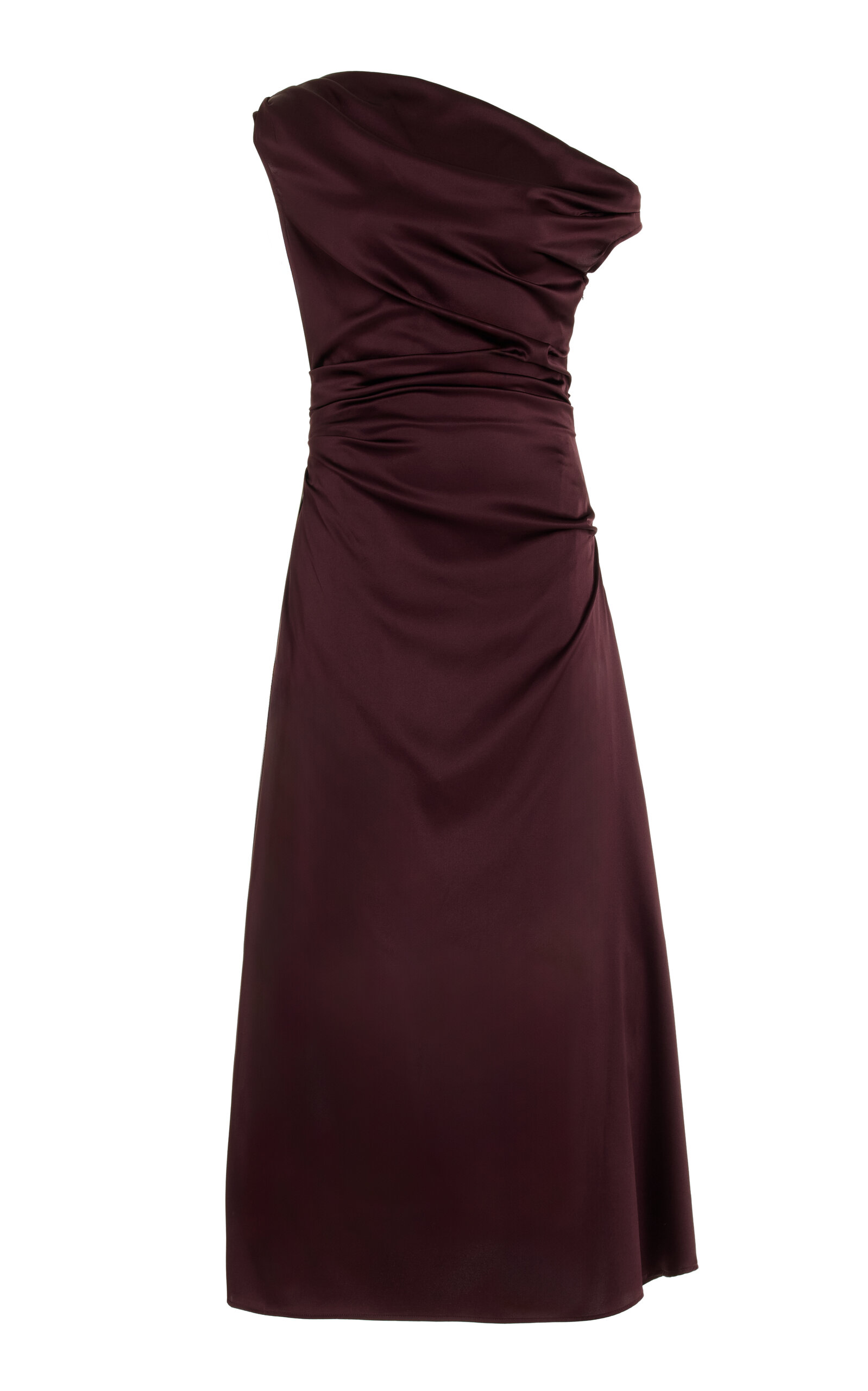 Shop Staud Phare Draped Stretch-silk Maxi Dress In Burgundy