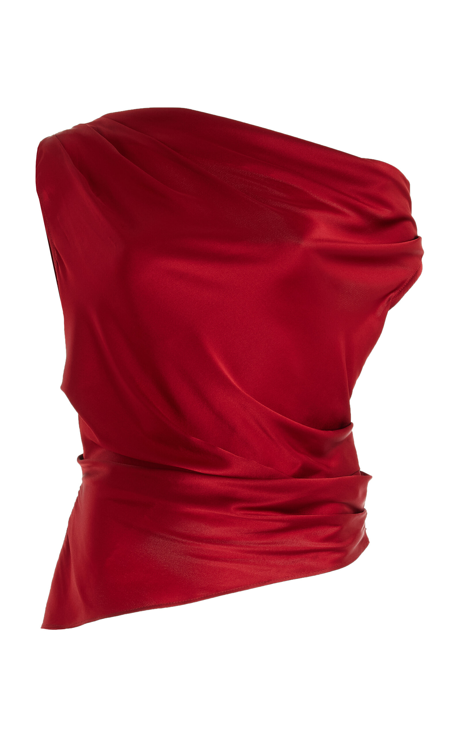 Shop Staud Phare Draped Stretch-silk Top In Red