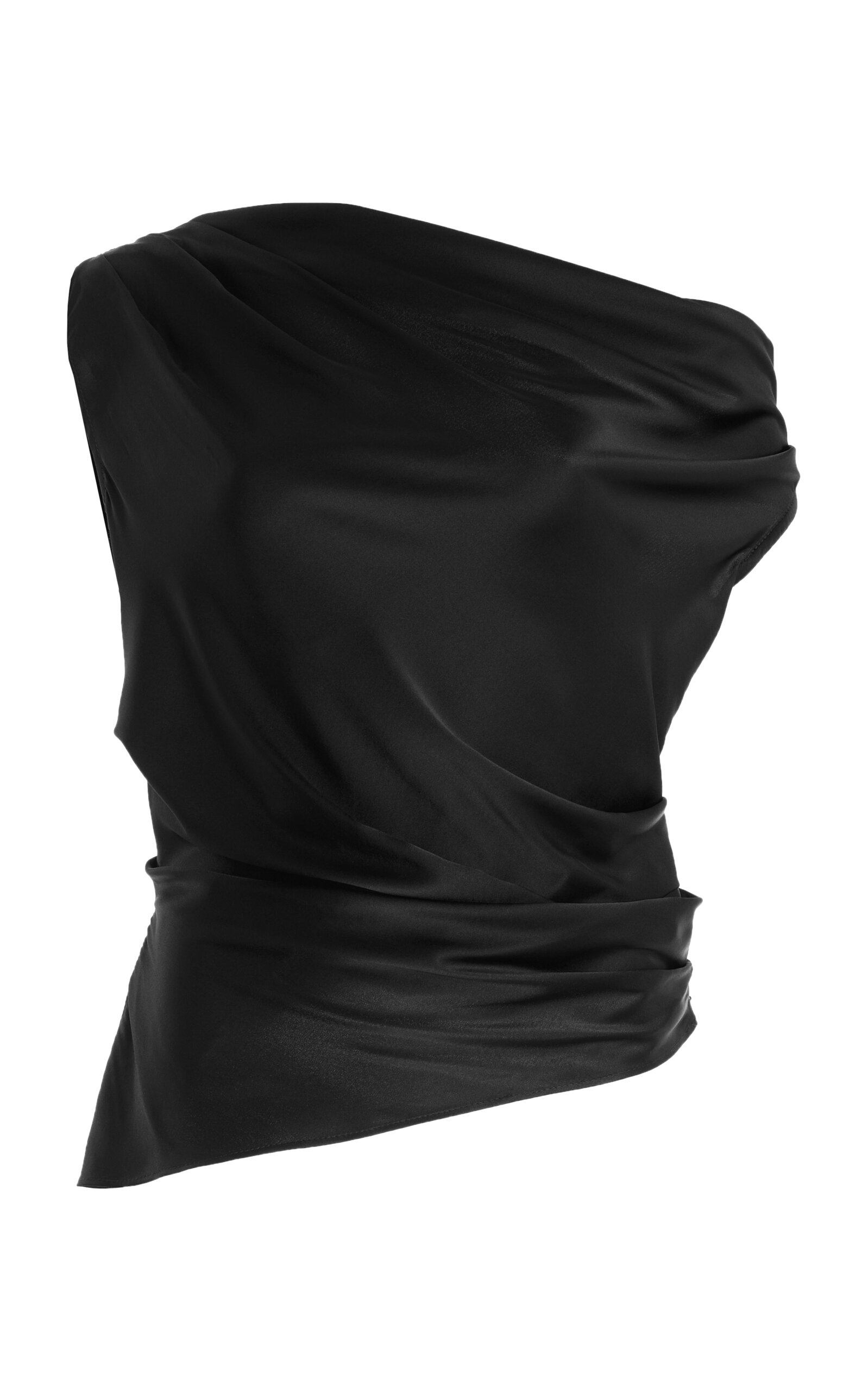 Shop Staud Phare Draped Stretch-silk Top In Black