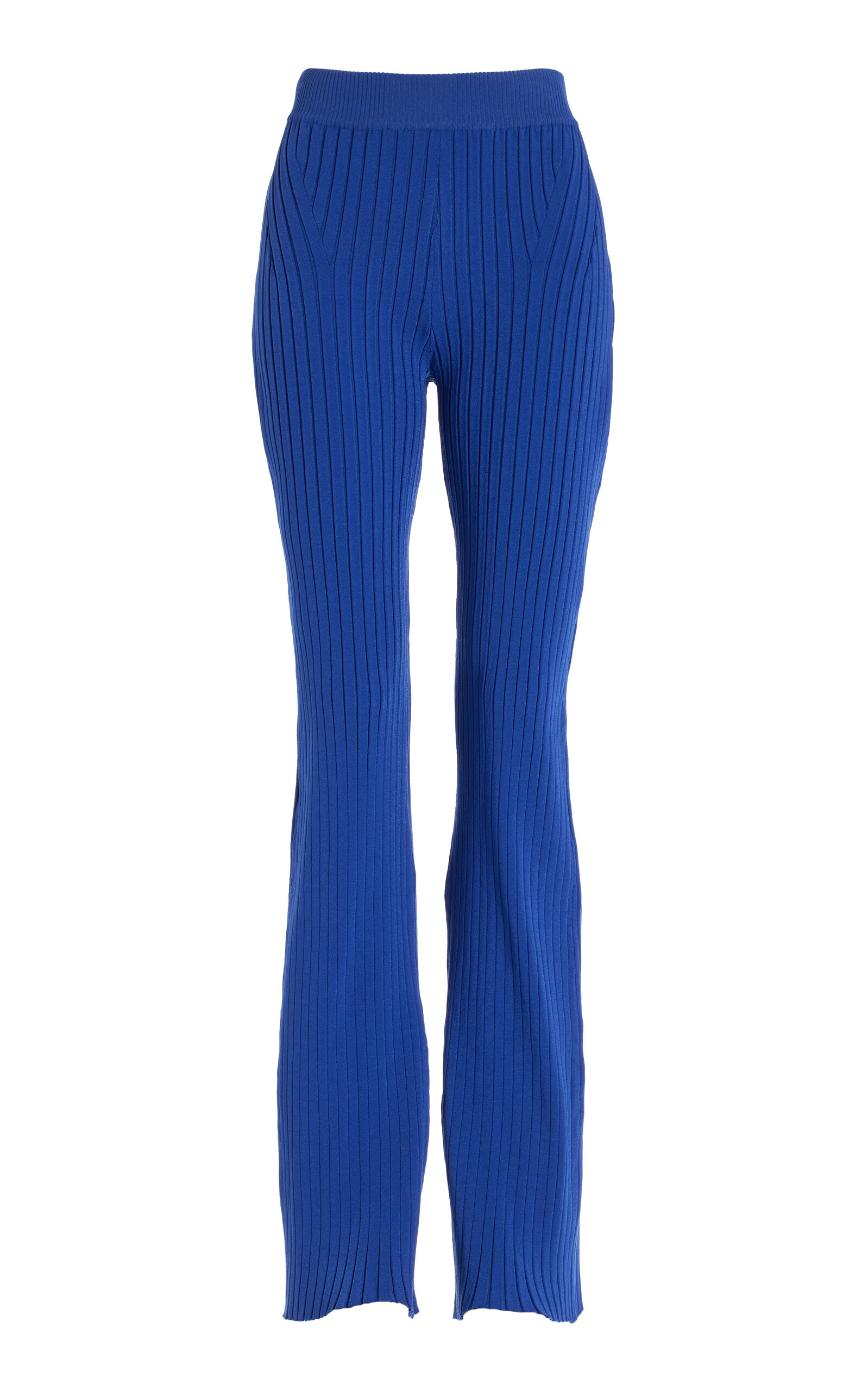 Shop High Sport Hannah Ribbed-knit Flared Pants In Navy