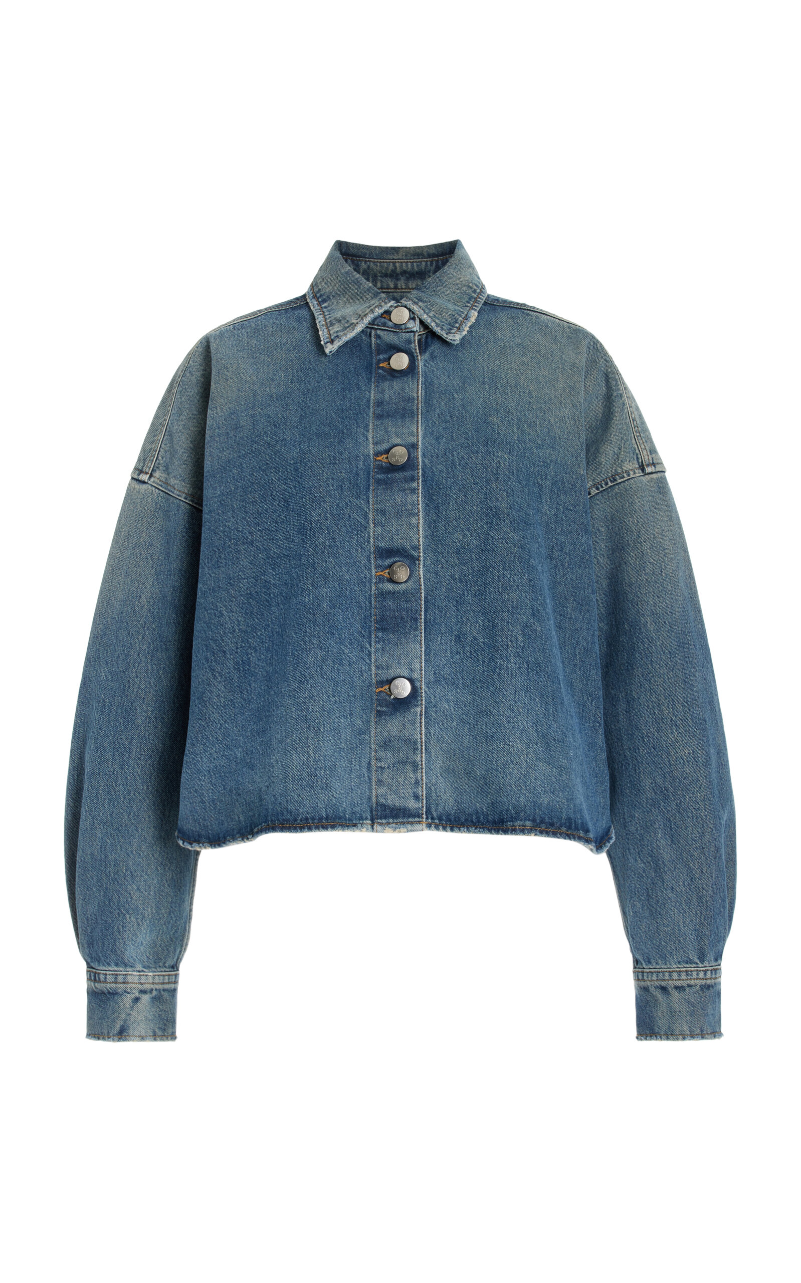 Shop Closed Boxy Cropped Denim Shirt In Light Wash