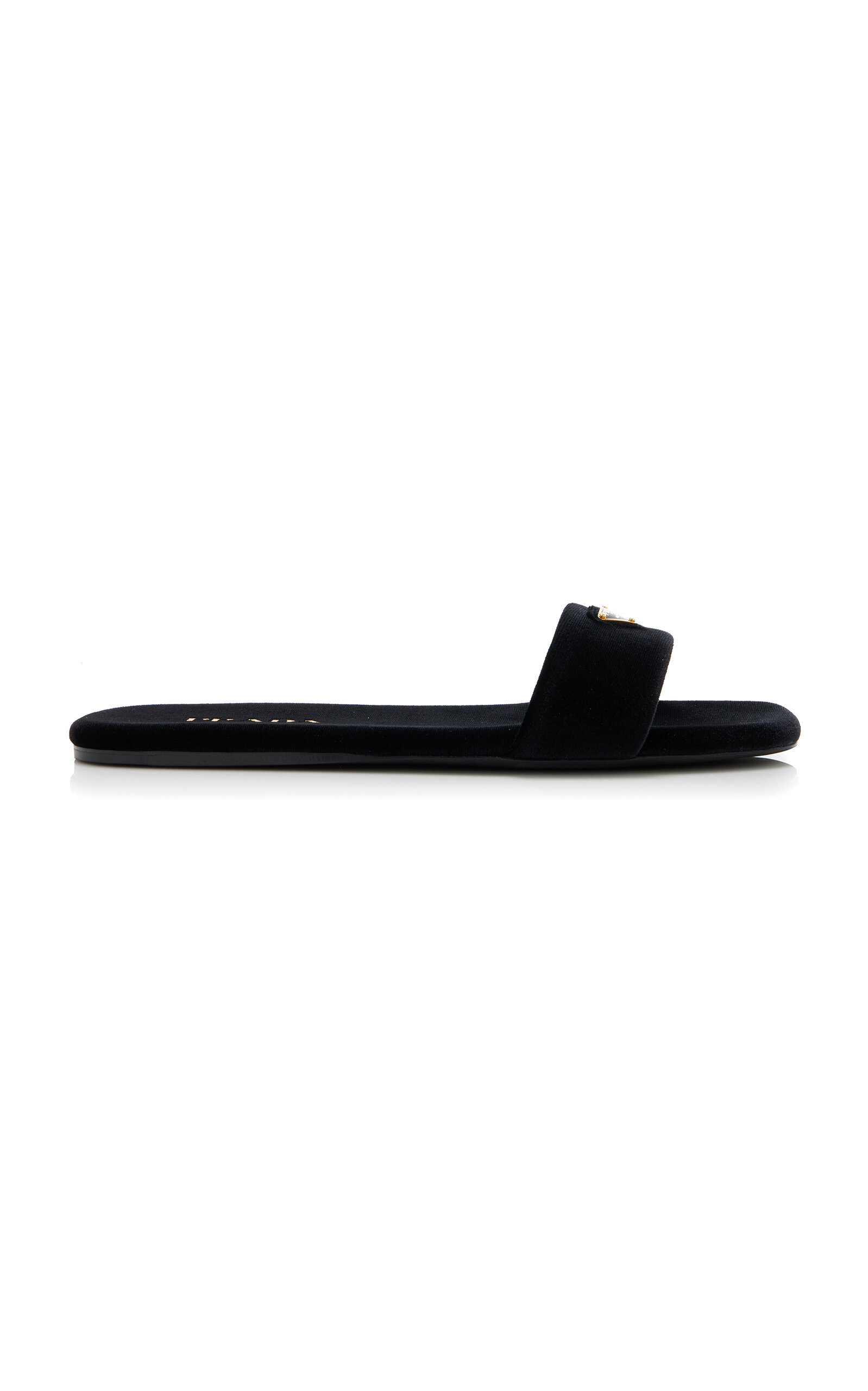 Shop Prada Velvet Slide Sandals In Black