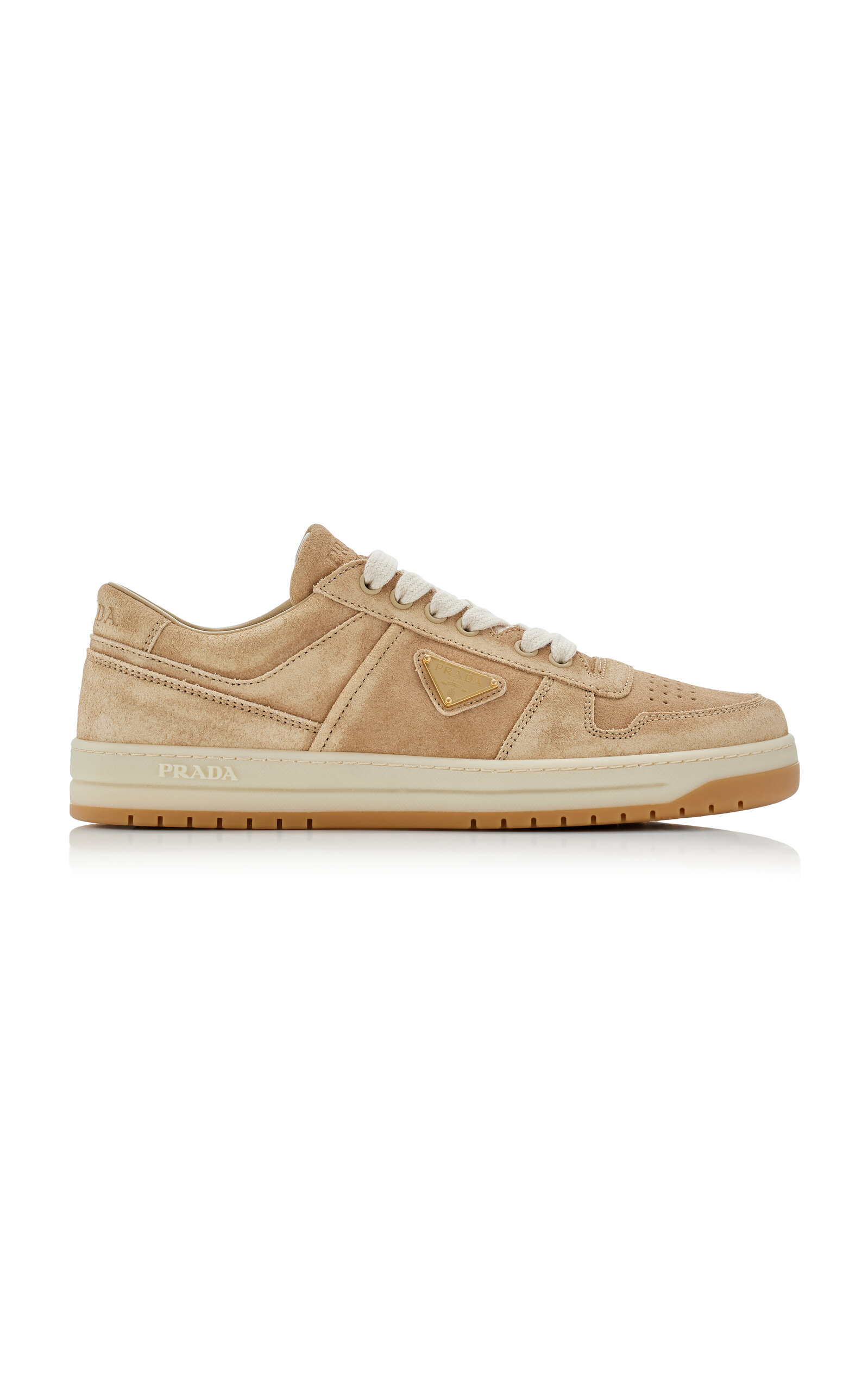 Shop Prada Downtown Platform Suede Sneakers In Tan