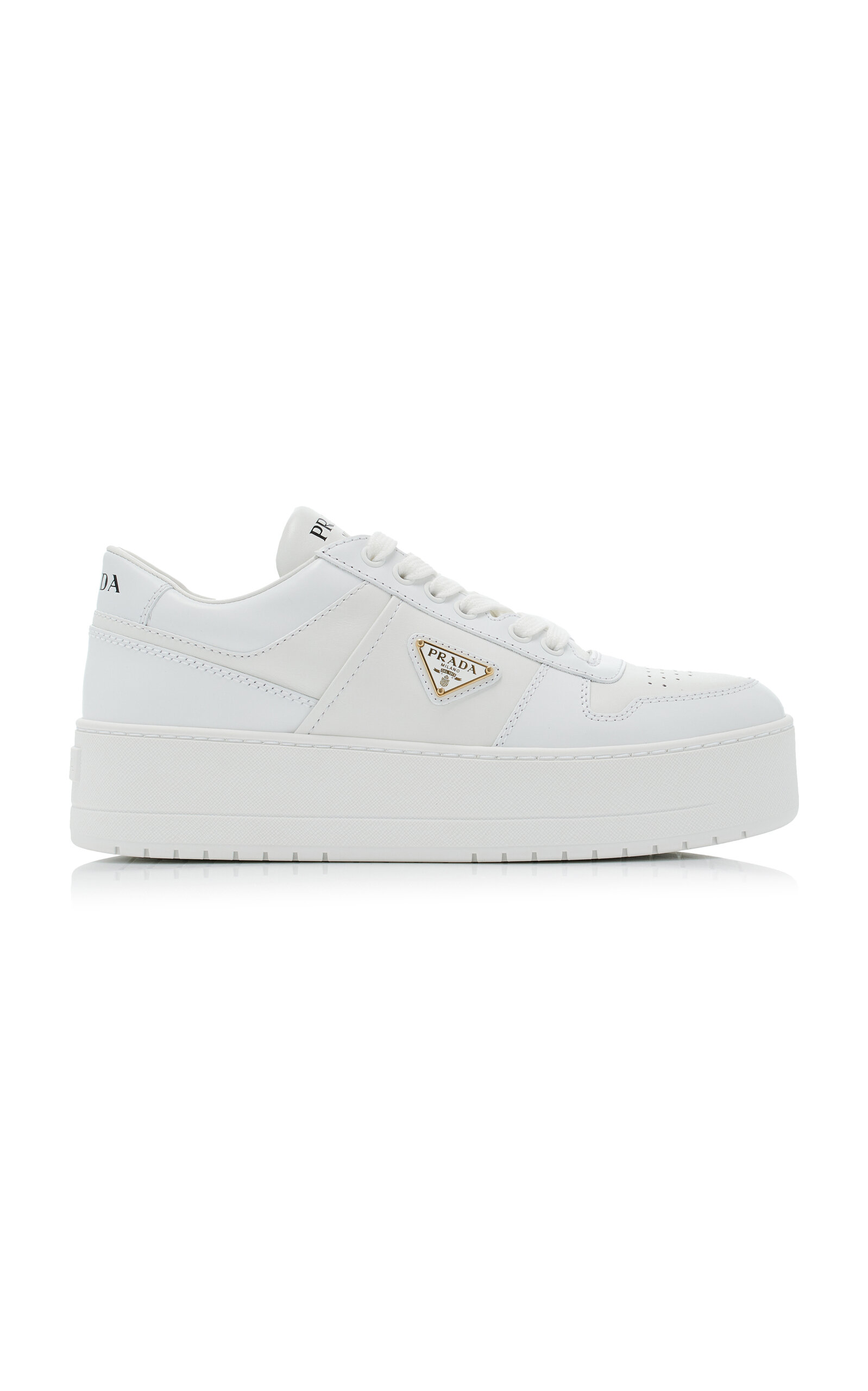 Shop Prada Downtown Platform Leather Sneakers In White