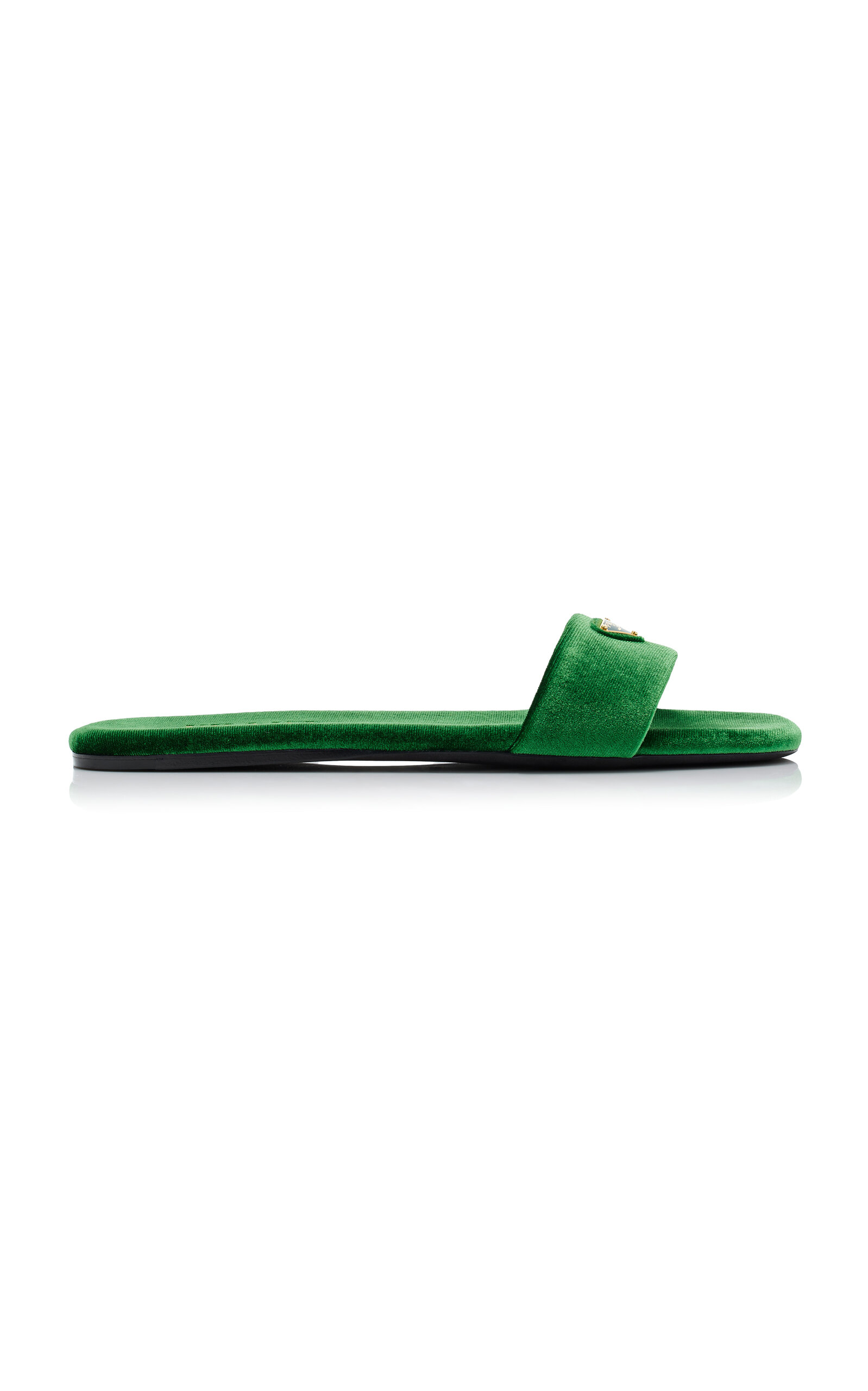 Shop Prada Velvet Slide Sandals In Green