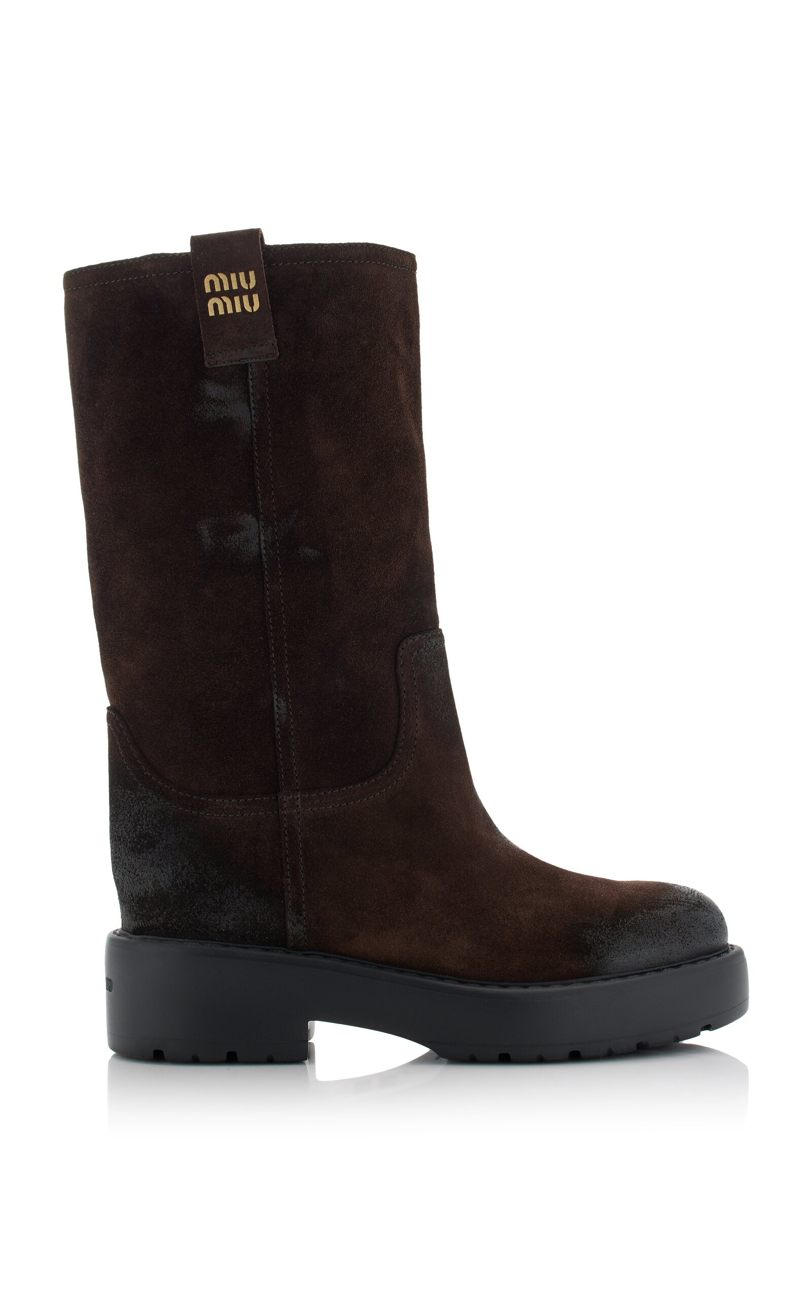 Shop Miu Miu Suede Knee Boots In Brown