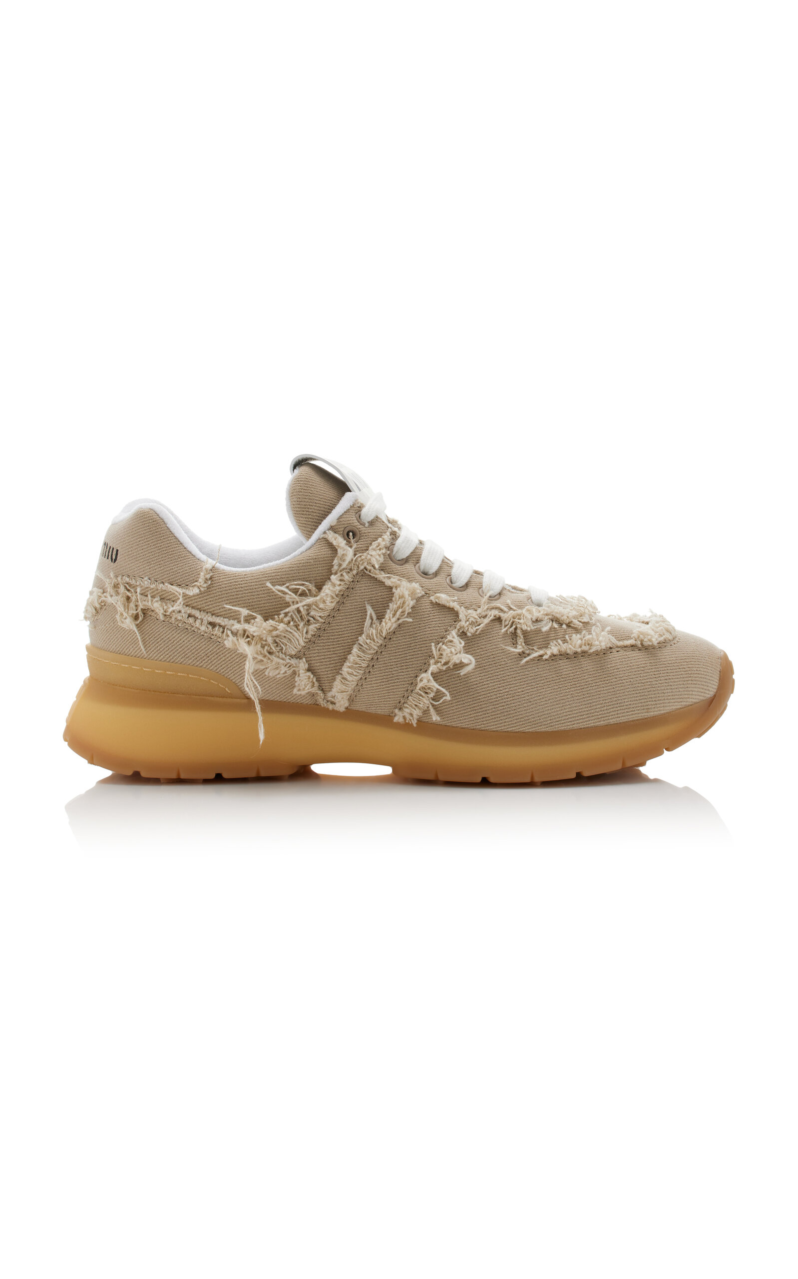 Shop Miu Miu Washed Denim Sneakers In Tan