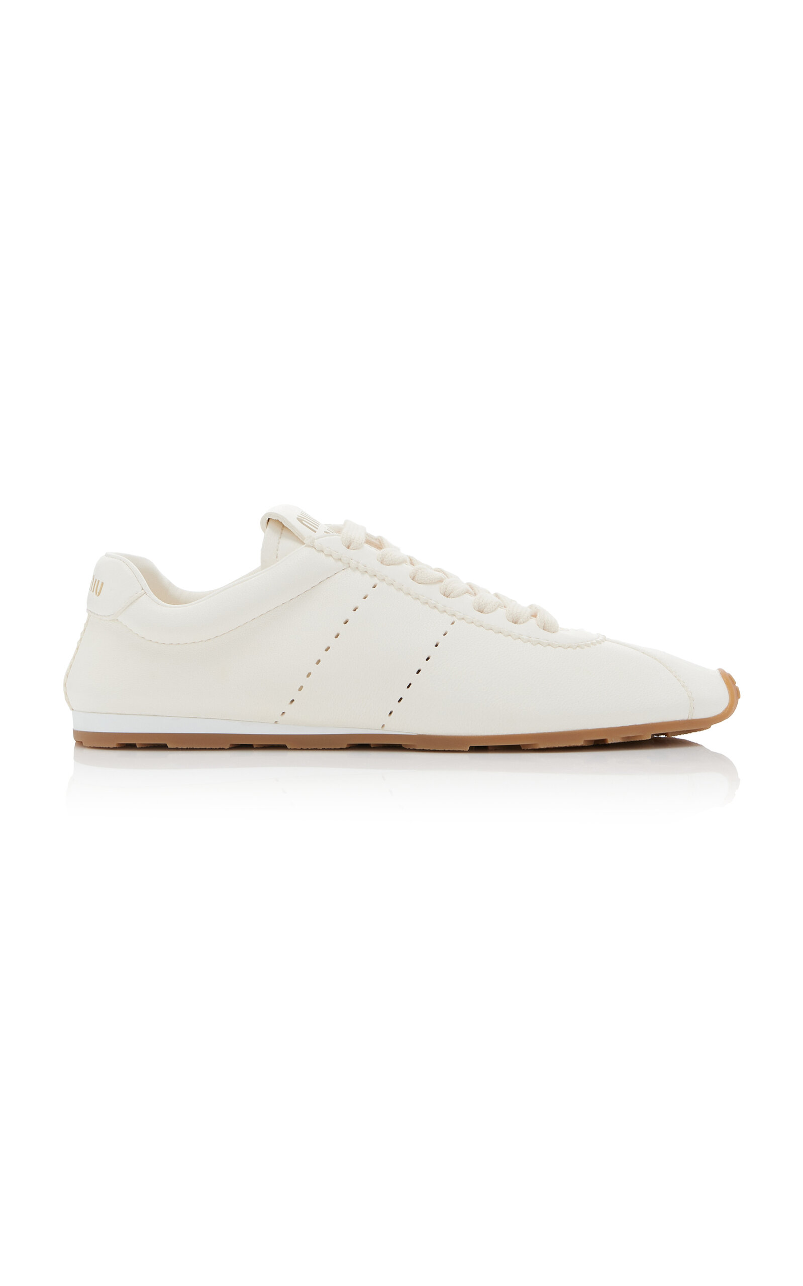 Shop Miu Miu Leather Sneakers In White