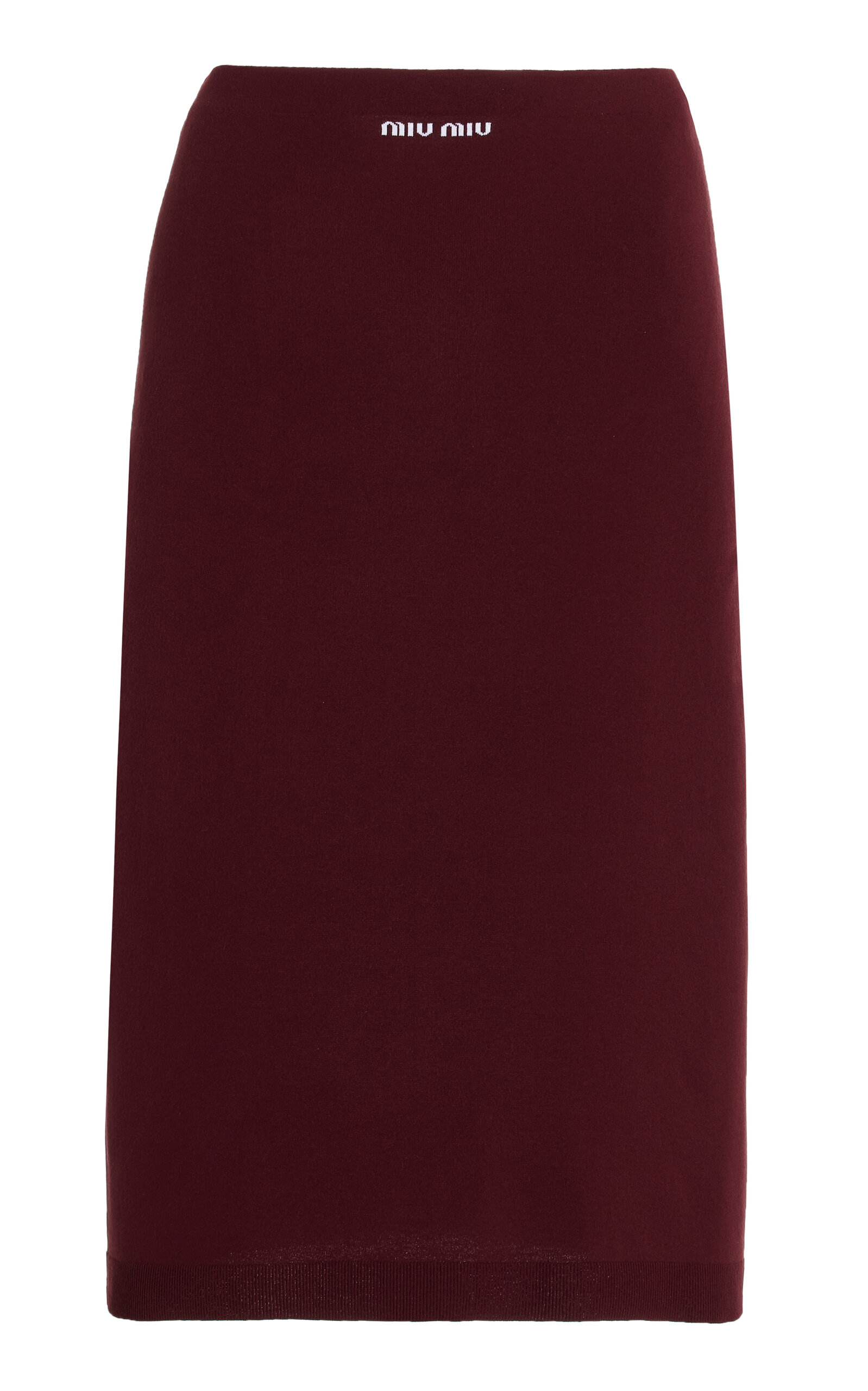 Shop Miu Miu Knit Midi Pencil Skirt In Burgundy