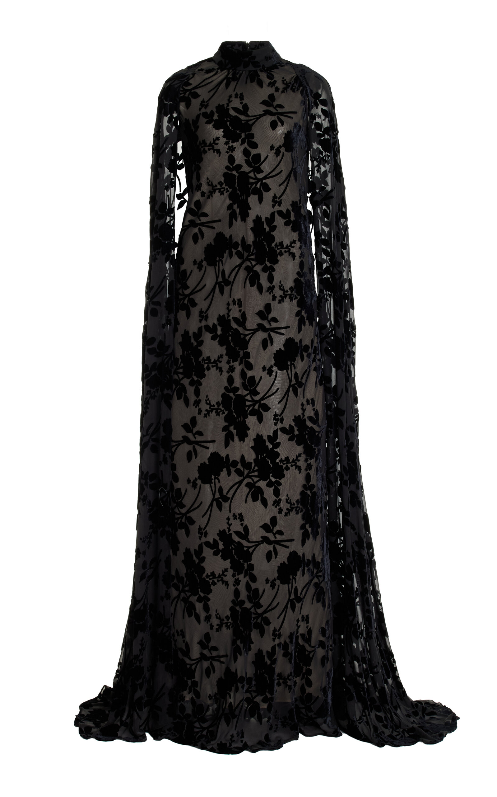 Shop Rodarte Cape-detailed Velvet Burnout Gown In Black