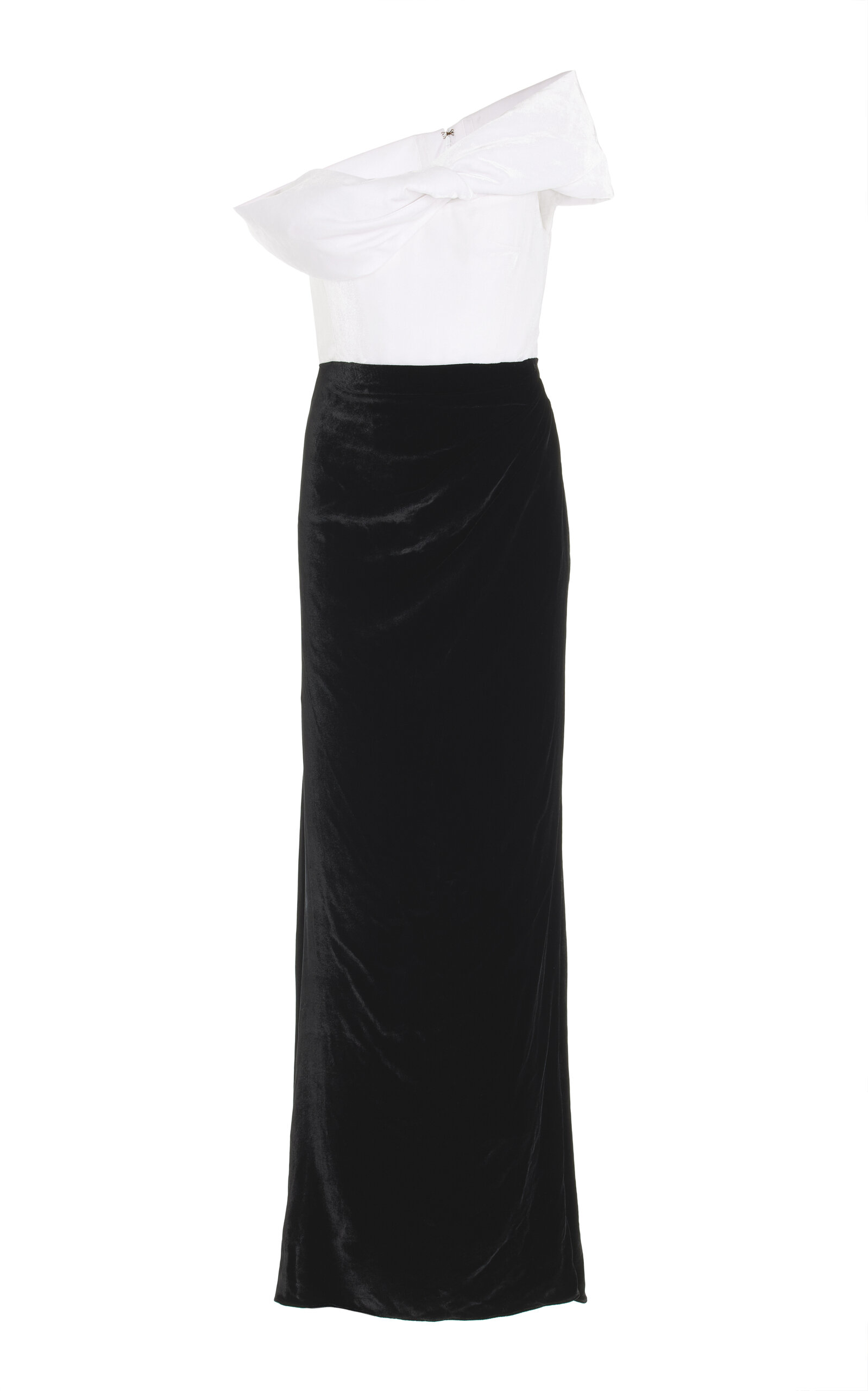 Shop Rosie Assoulin Twisted Off-the-shoulder Velvet Gown In Black,white