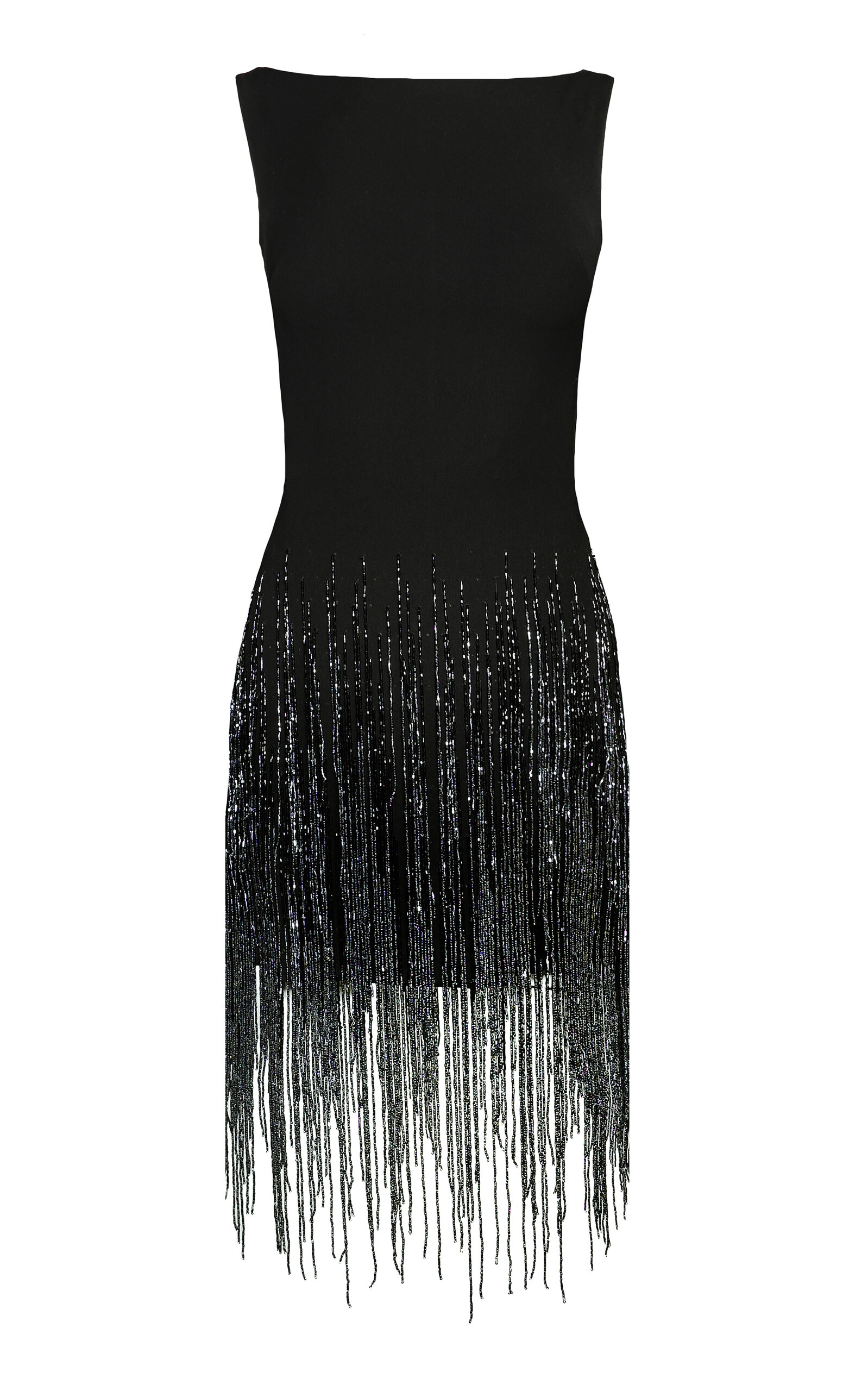 Shop Naeem Khan Beaded Fringe Boat Neck A-line Dress In Black