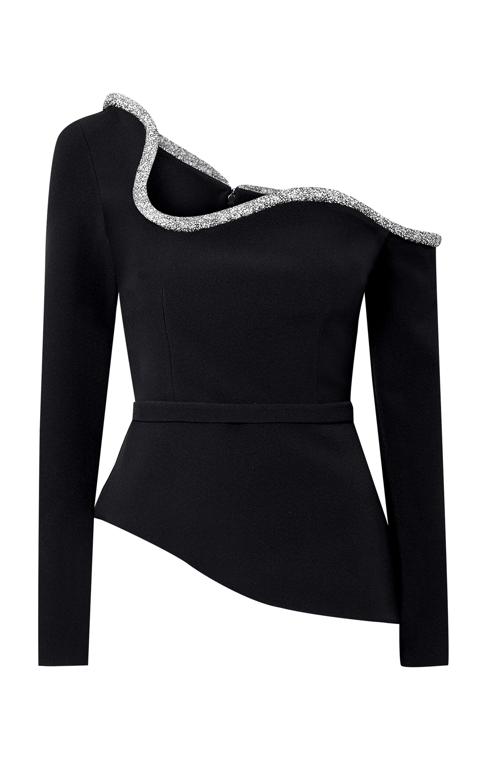 Shop Safiyaa Aime Crystal-embellished One-shoulder Top In Black