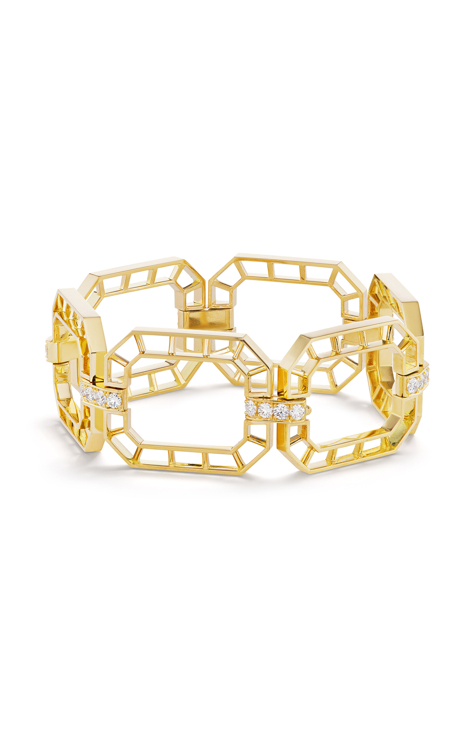 Gemella Jewels Skeleton 18k Yellow Gold Diamond Bracelet In White