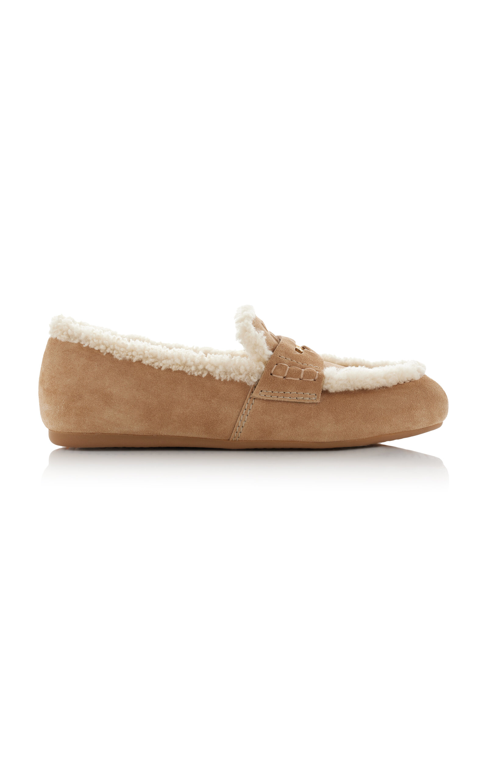 Shop Miu Miu Shearling Penny Loafers In Tan