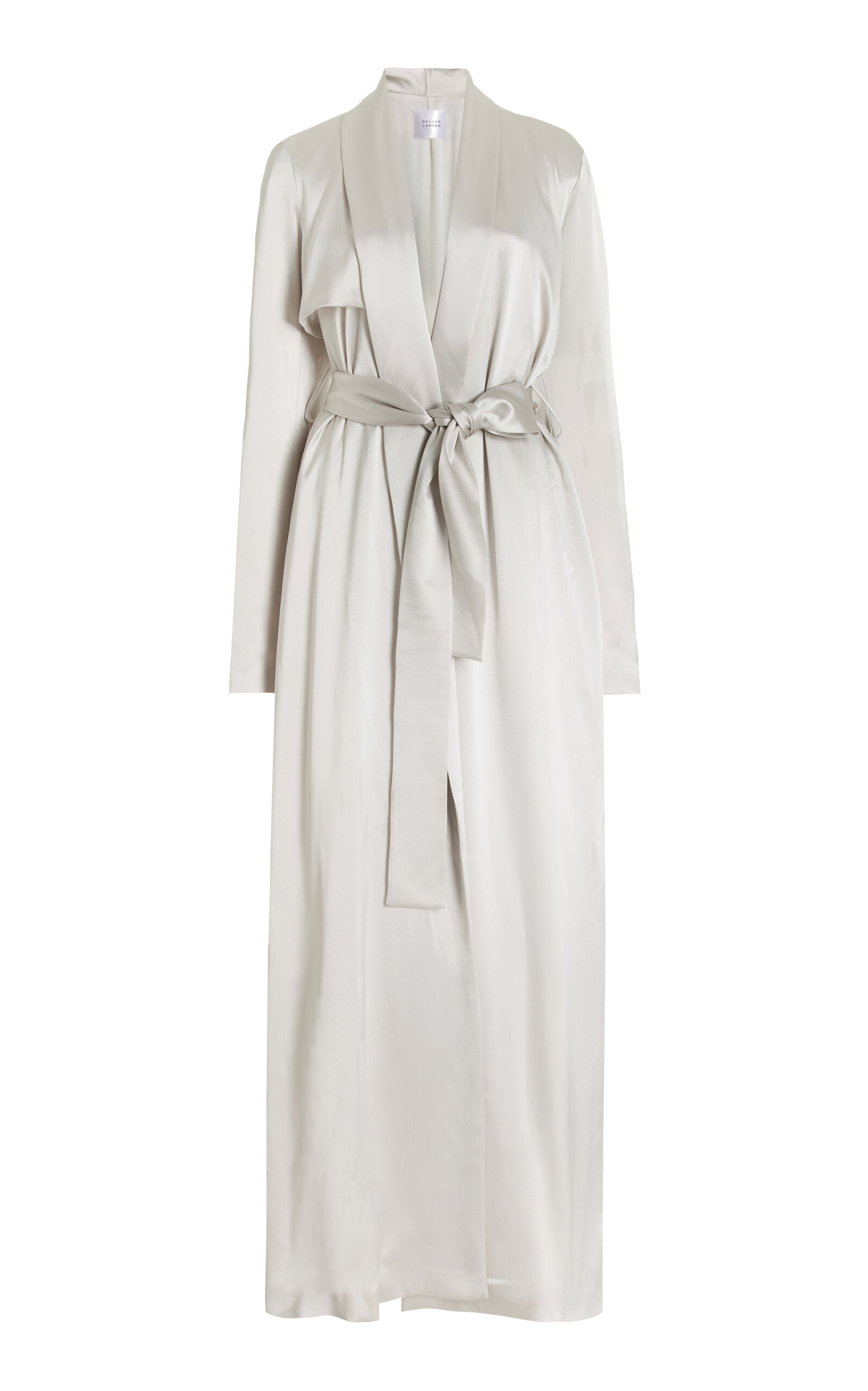 Shop Galvan Satin Trench Coat In Silver