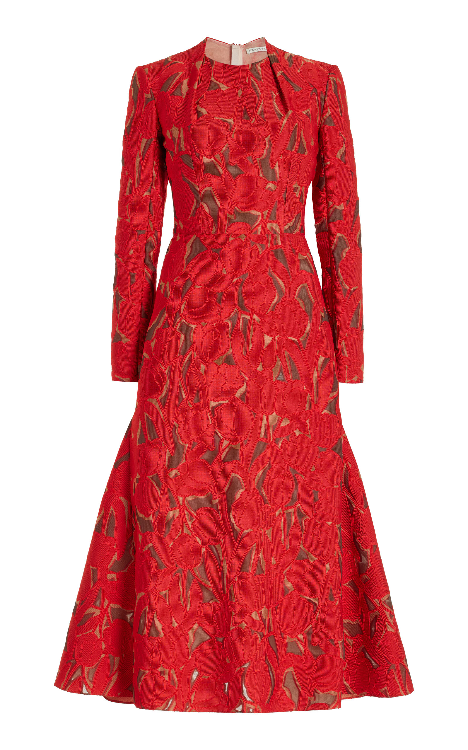 Shop Emilia Wickstead Seneca Pintucked Brocade Midi Dress In Red