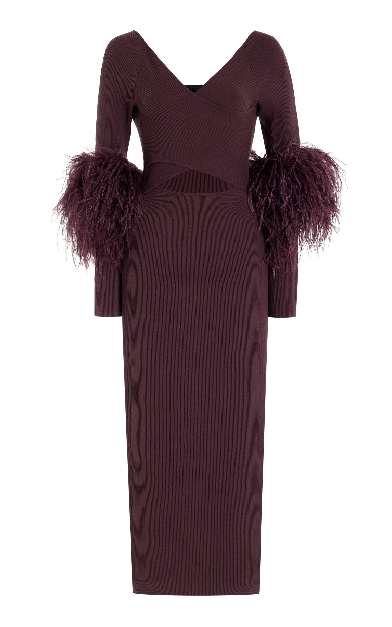 Shop Lapointe Feather-embellished Cross-front Matte-crepe Dress In Purple