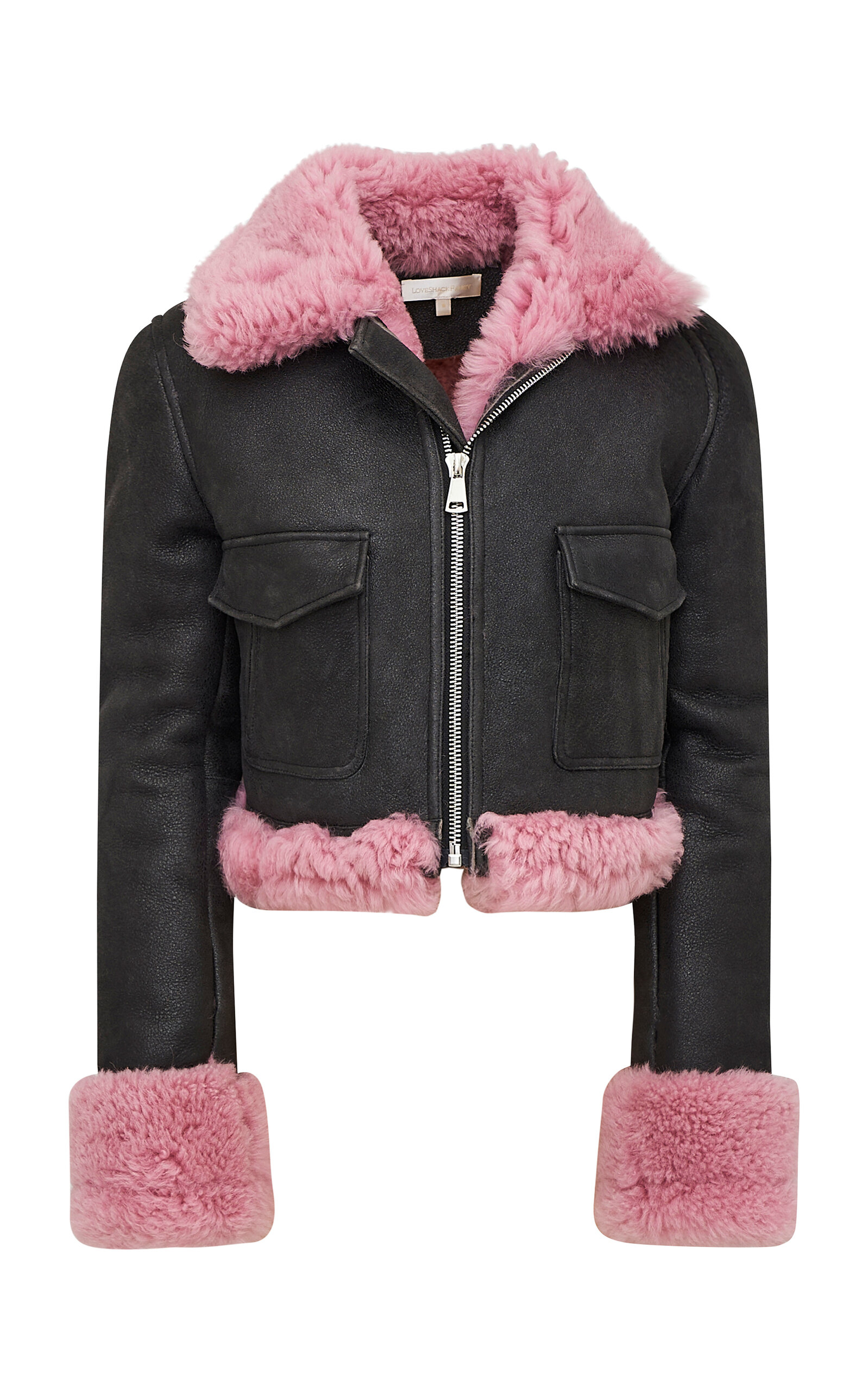 Pansy Shearling-Trimmed Leather Moto Jacket