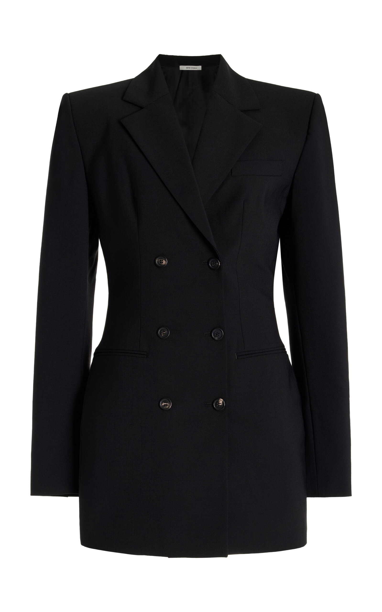 Shop Nensi Dojaka Double-breasted Wool Suiting Blazer In Black