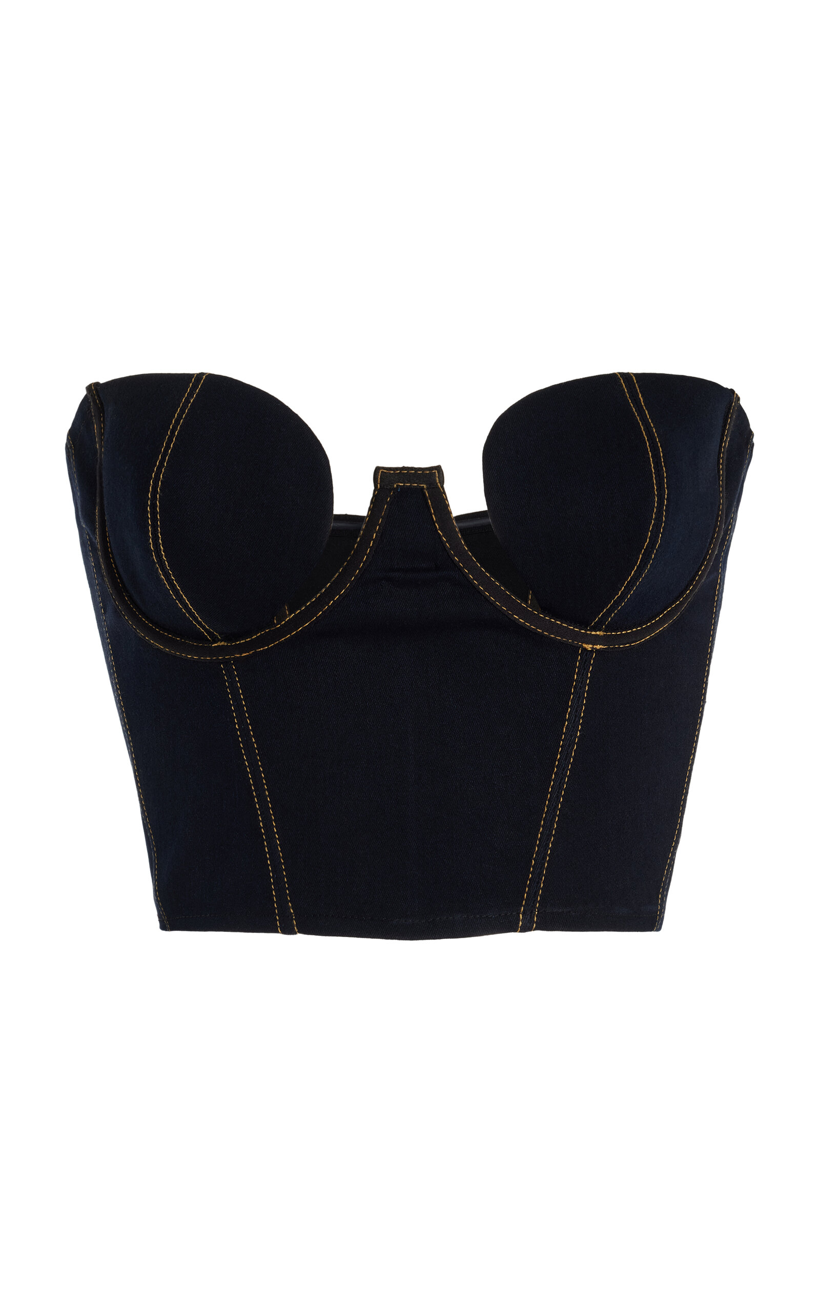 Shop Nensi Dojaka Cropped Denim Corset Top In Black