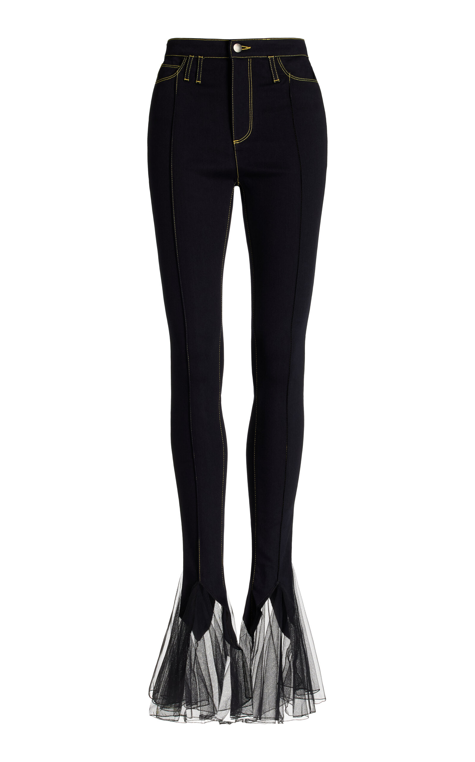 Shop Nensi Dojaka Tulle-trimmed Stretch High-rise Skinny Jeans In Black