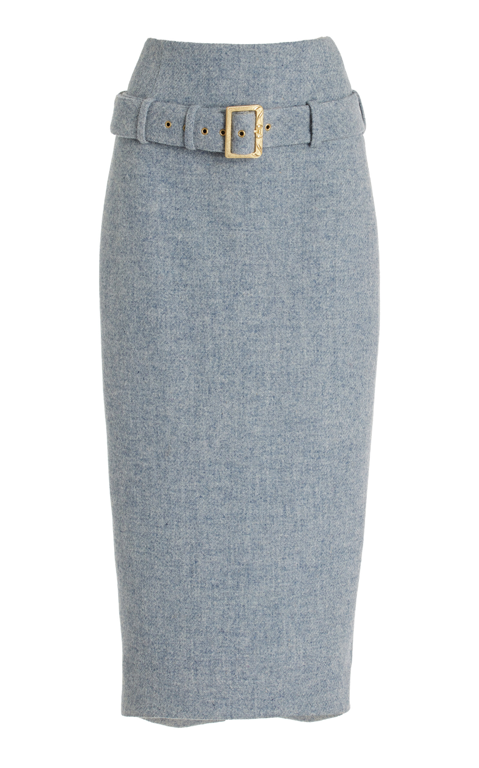 Salon Belted Wool-Tweed Midi Pencil Skirt