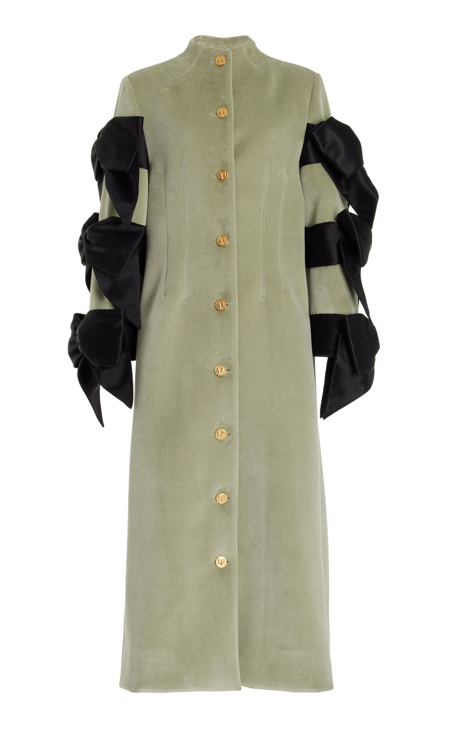 Shop Wiederhoeft Gallery Bow-detailed Cotton Neoprene-velvet Coat In Green