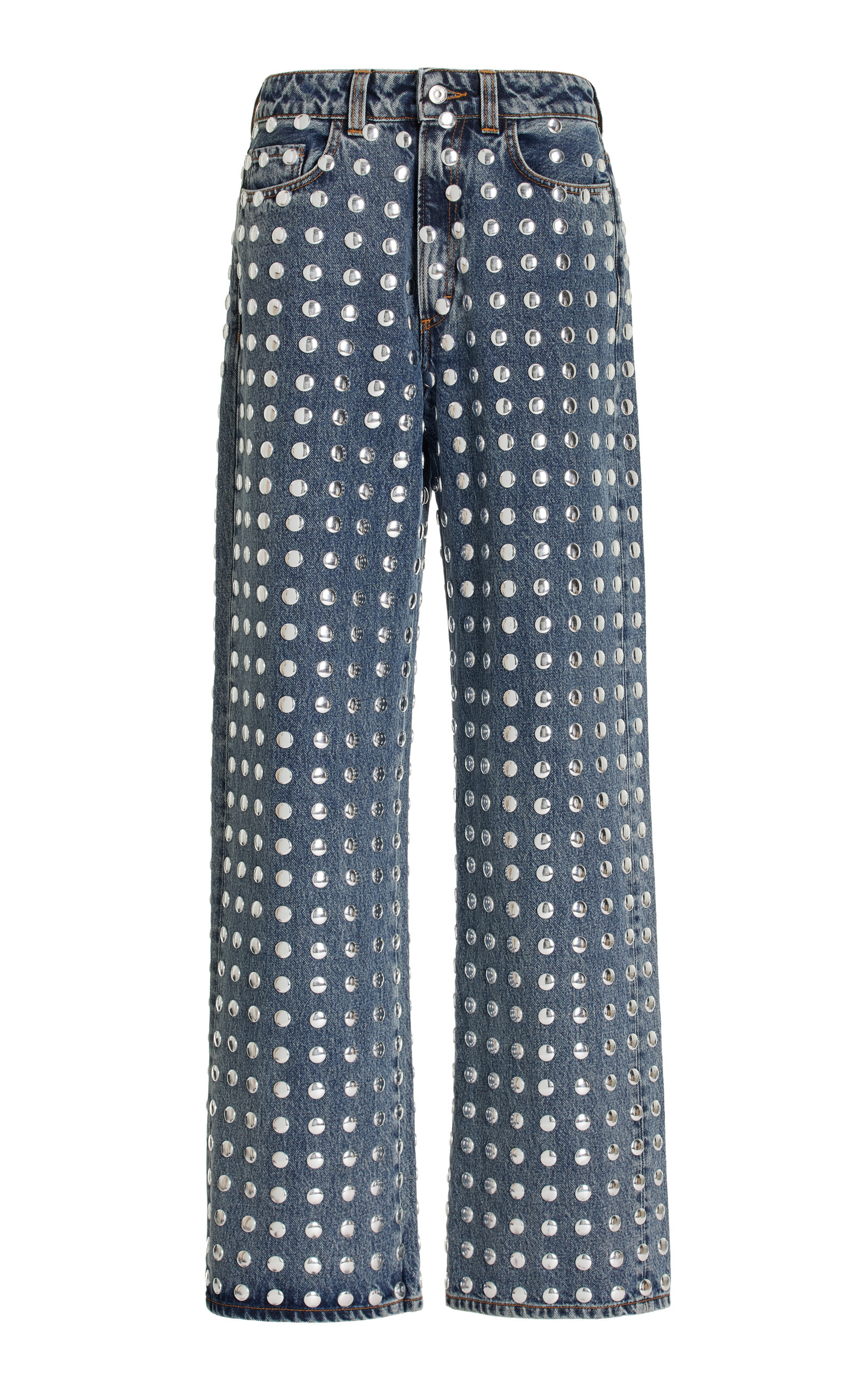 Shop Haikure Winona Studded Rigid Mid-rise Wide-leg Jeans In Blue