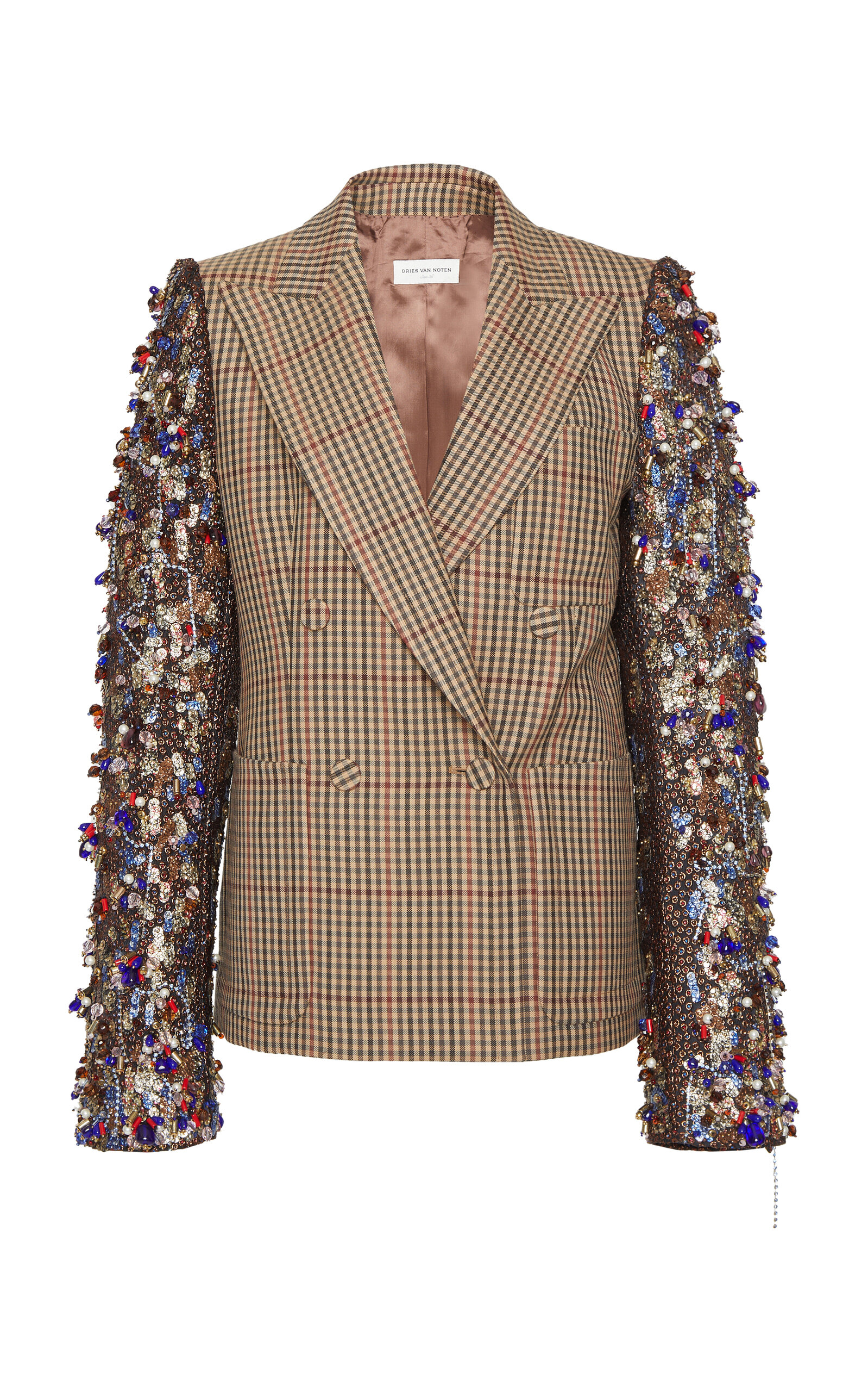 Shop Dries Van Noten Beaume Beaded Wool-blend Blazer In Brown