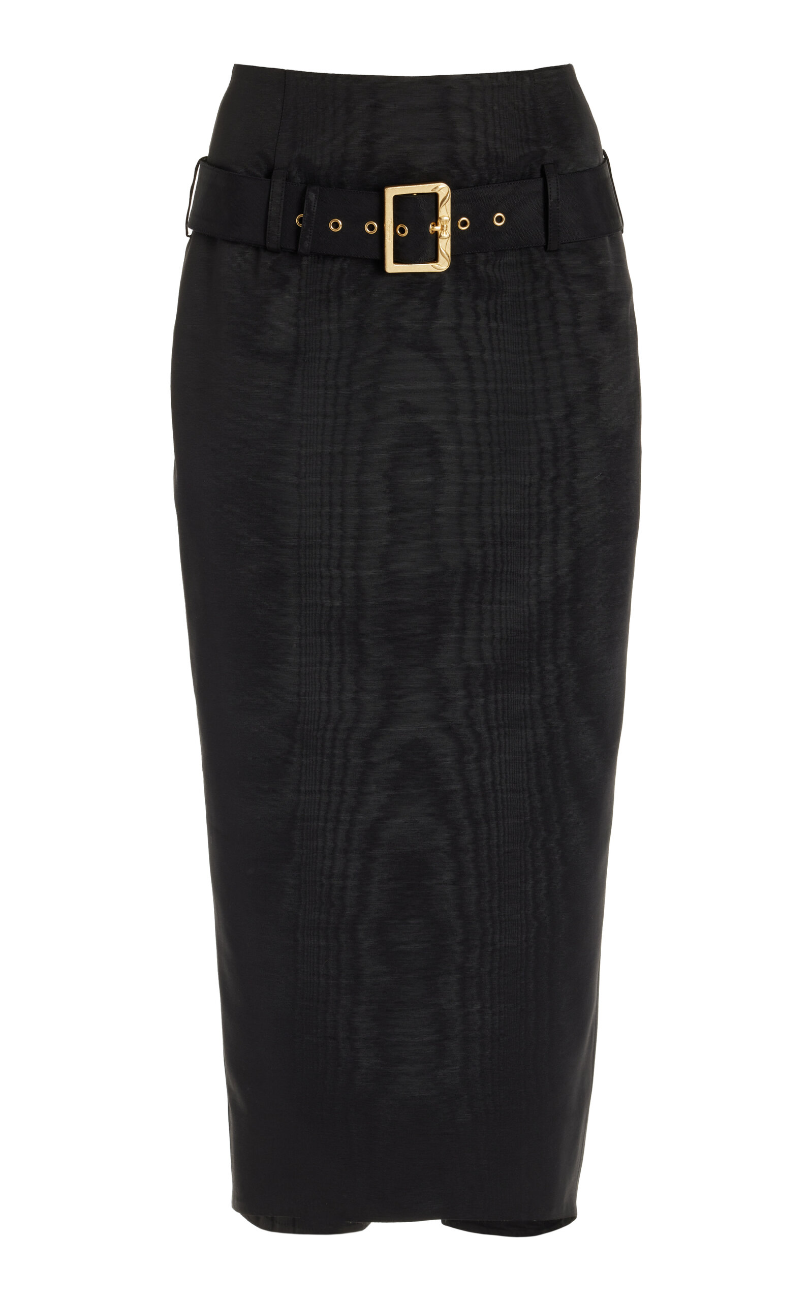 Salon Belted Moiré Midi Pencil Skirt