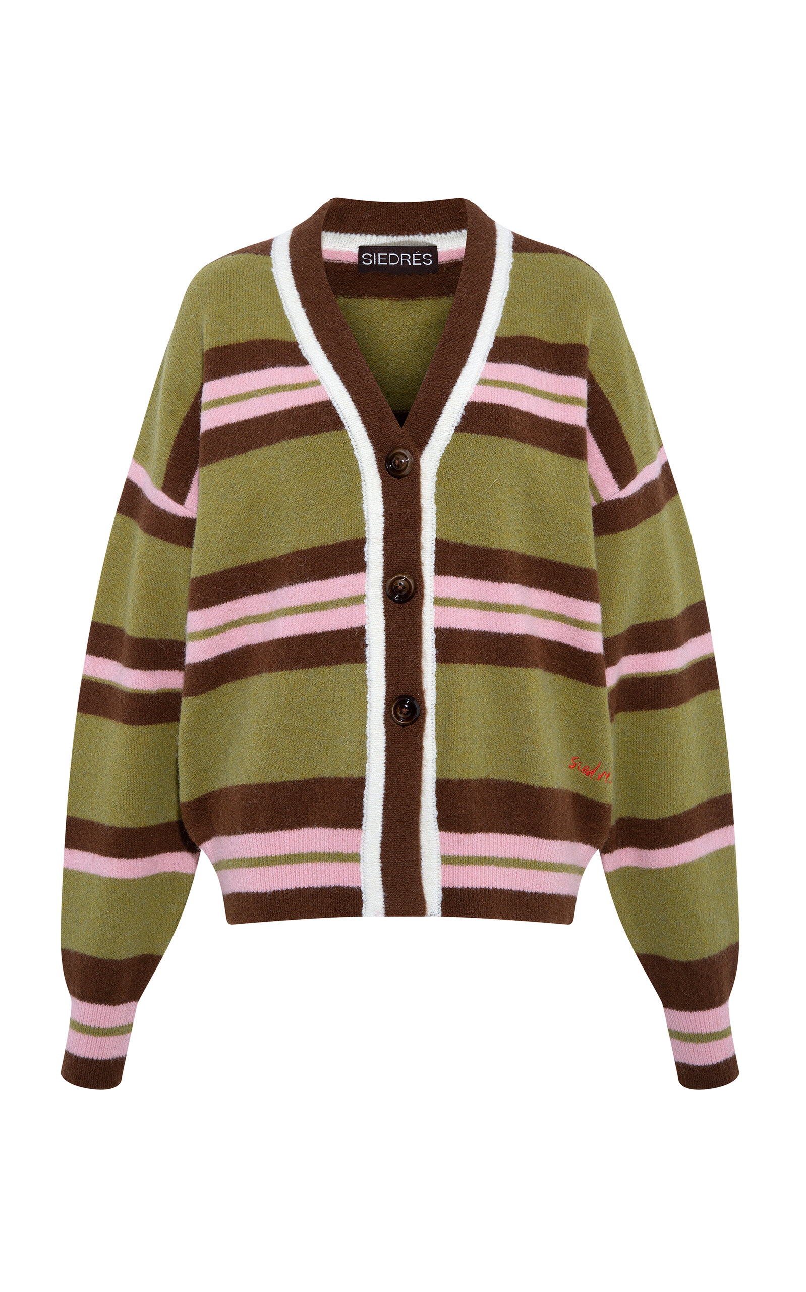 Shop Siedres Vory Logo-detailed Striped Cardigan In Green