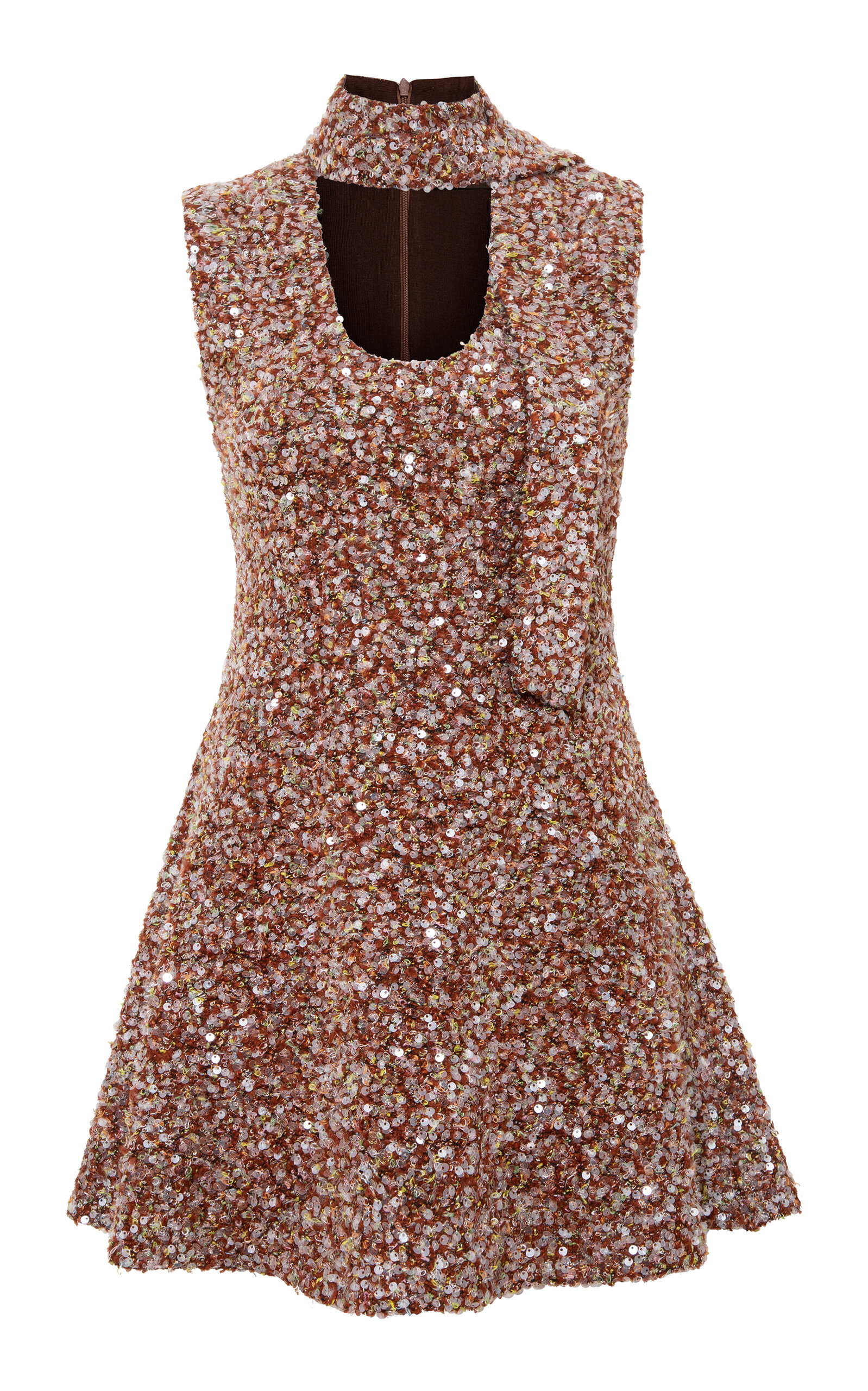 Shop Siedres Mireille Scarf-detailed Sequined Mini Dress In Brown