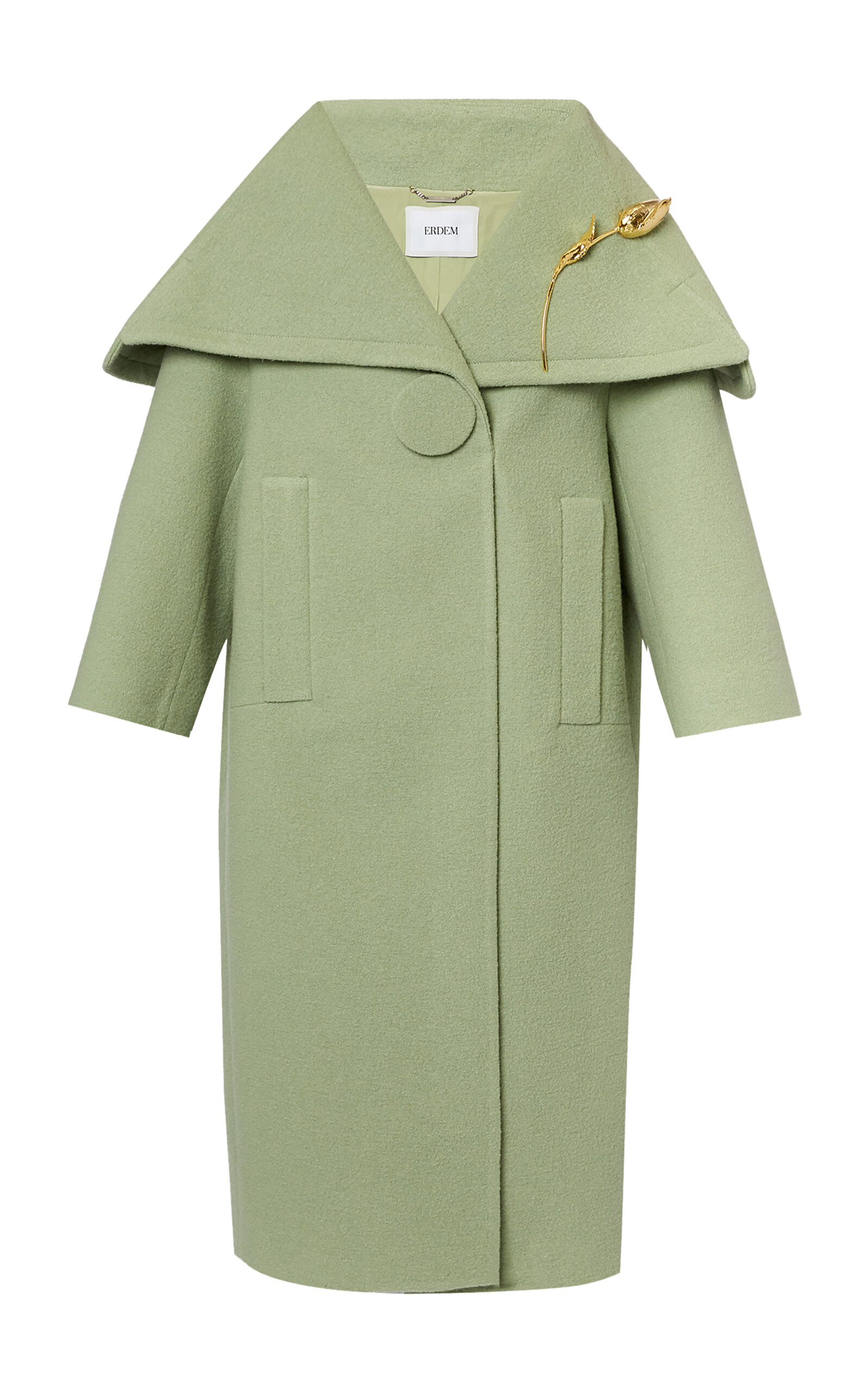 Shop Erdem Shawl-collar Bouclé Wool Coat In Green