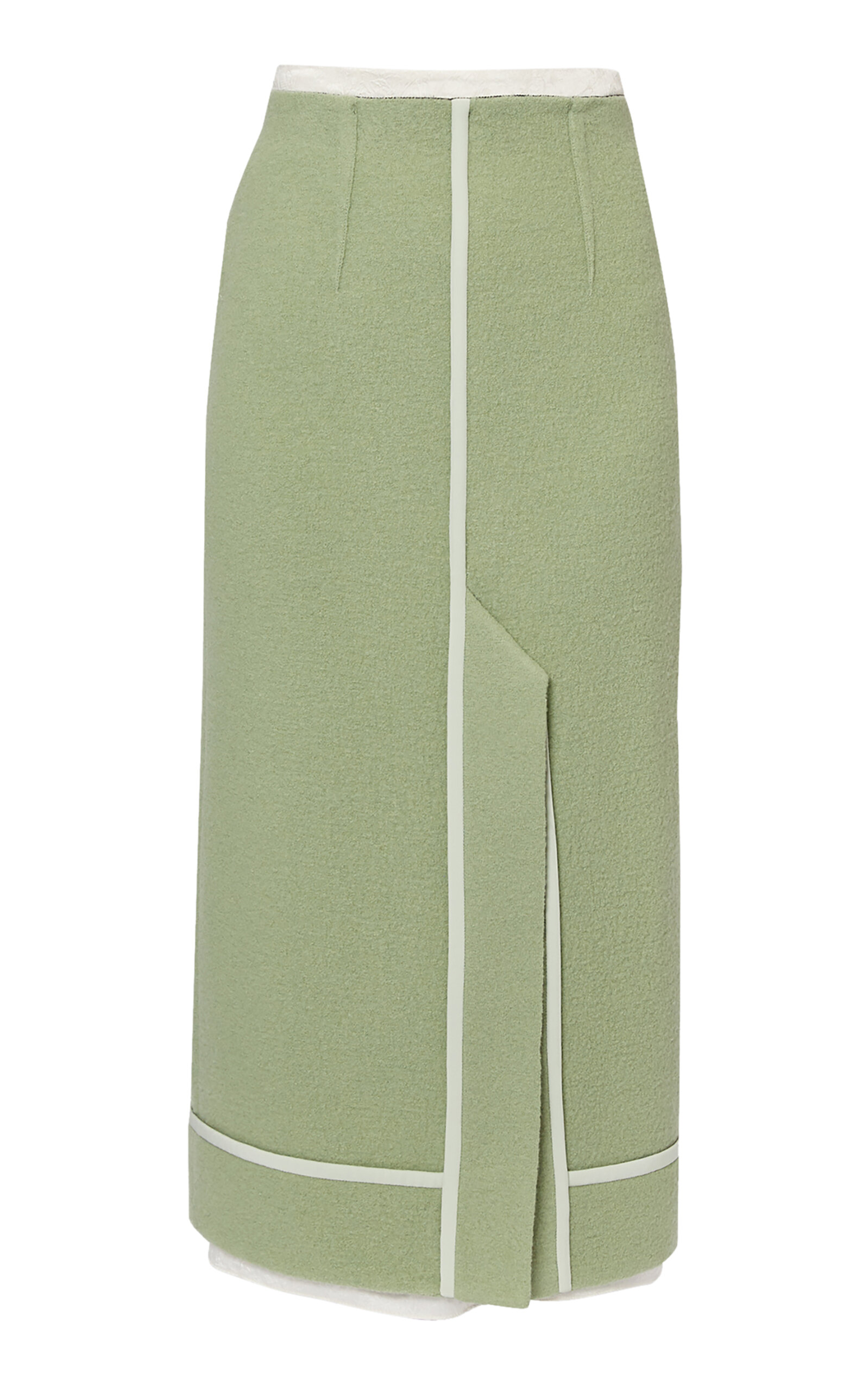 Shop Erdem Split-front Bouclé Wool Midi Skirt In Green