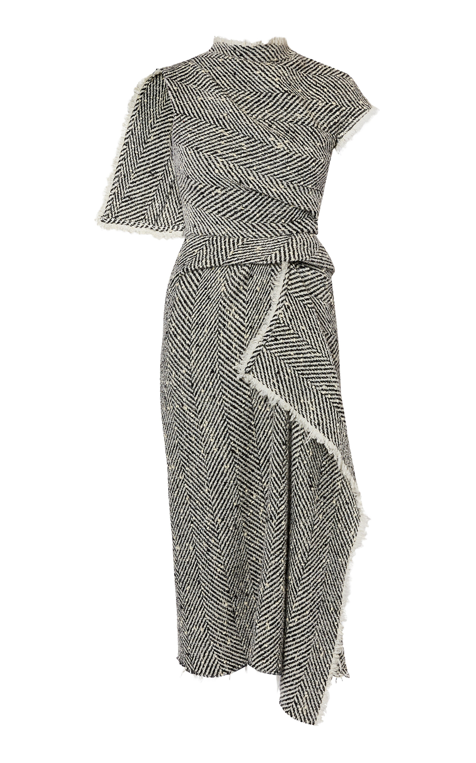 Draped Tweed Midi Dress