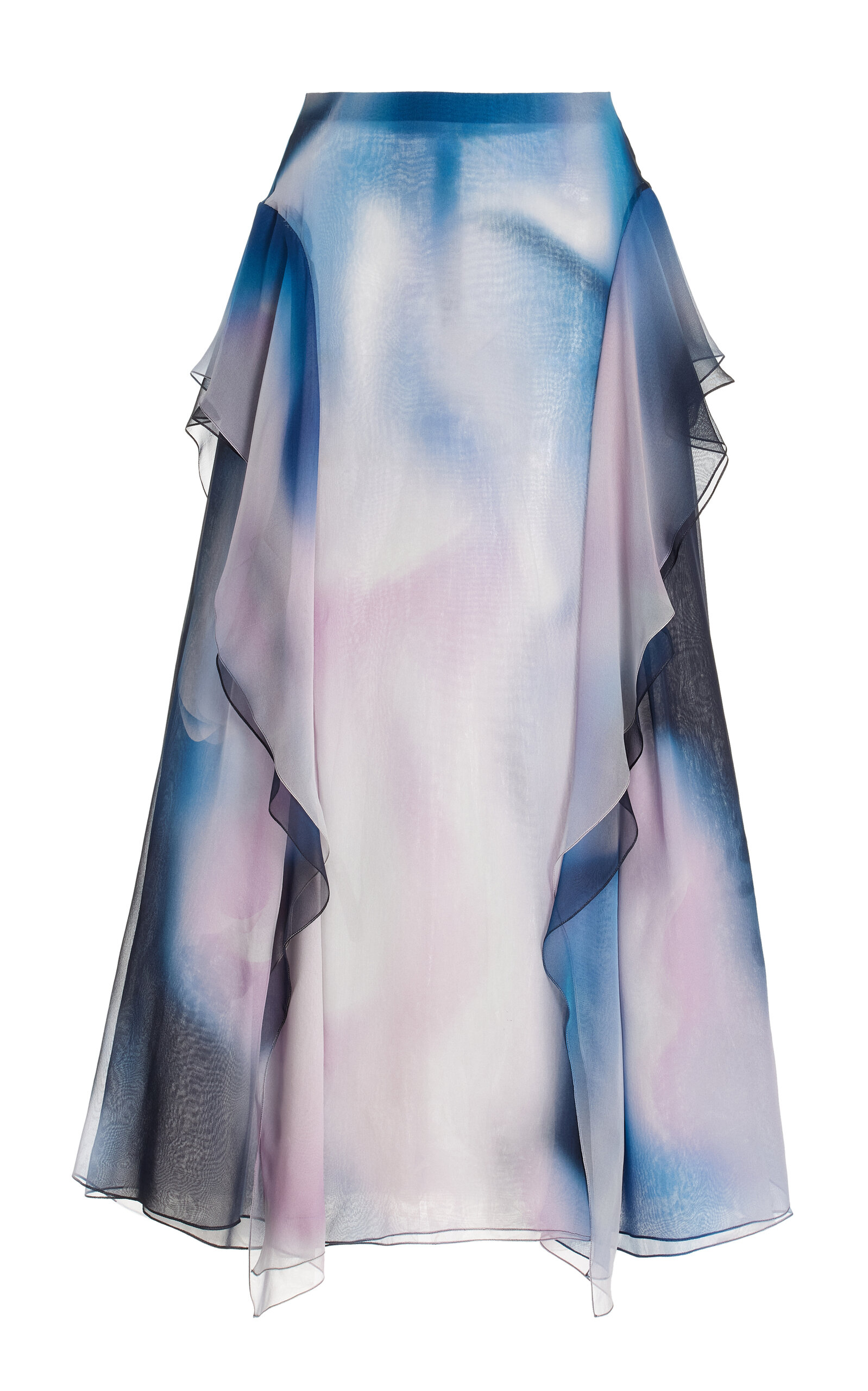 Del Core Winged Ruffle-detailed Silk Midi Skirt In Blue