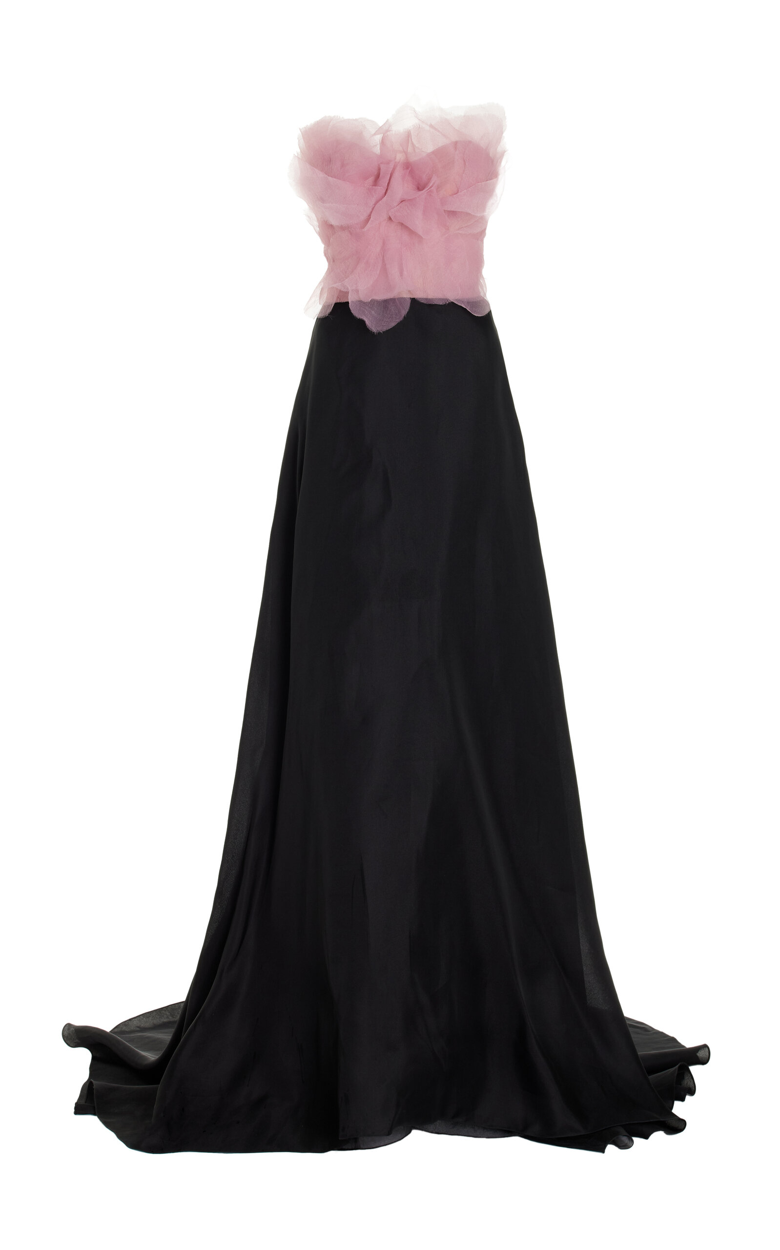 Shop Marchesa Corseted Ruffled Silk Gown In Light Pink