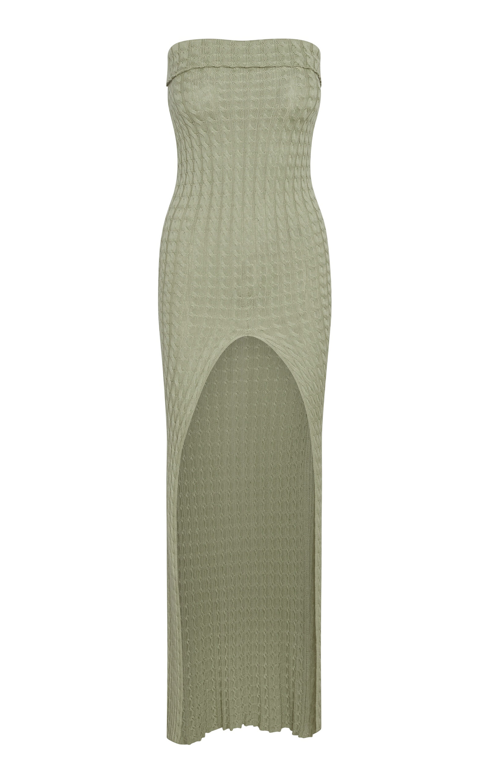 Shop Aya Muse Mira Cable-knit Silk-blend Maxi Dress In Light Grey