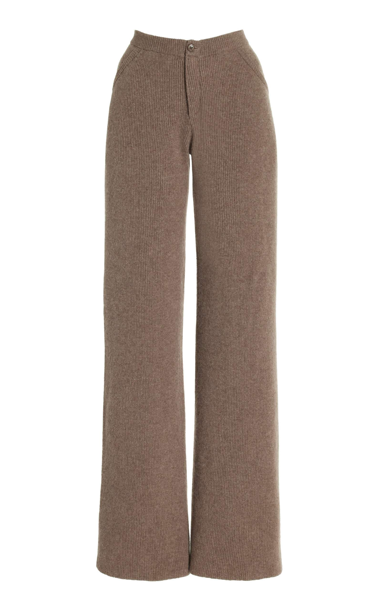 Shop Aya Muse Pavo Ribbed-knit Cashmere Straight-leg Pants In Taupe